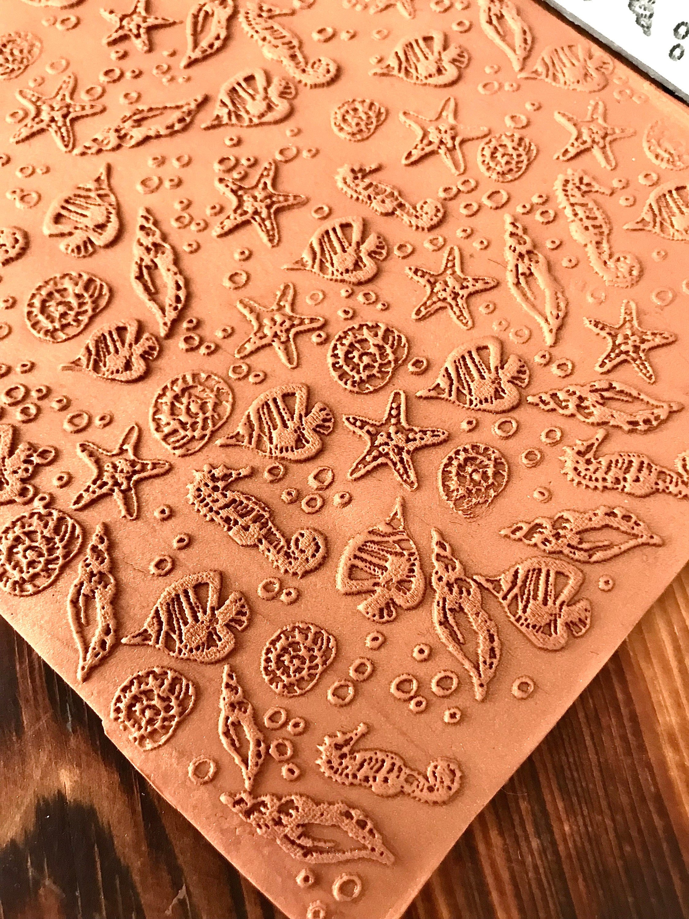 Sealife, Fish,Sea Shell, Sea Horse  Pattern Rubber Texture Mat  in 10*14cm or 14*14cm dimensions for polymer clay, Ceramics, Clay Tools