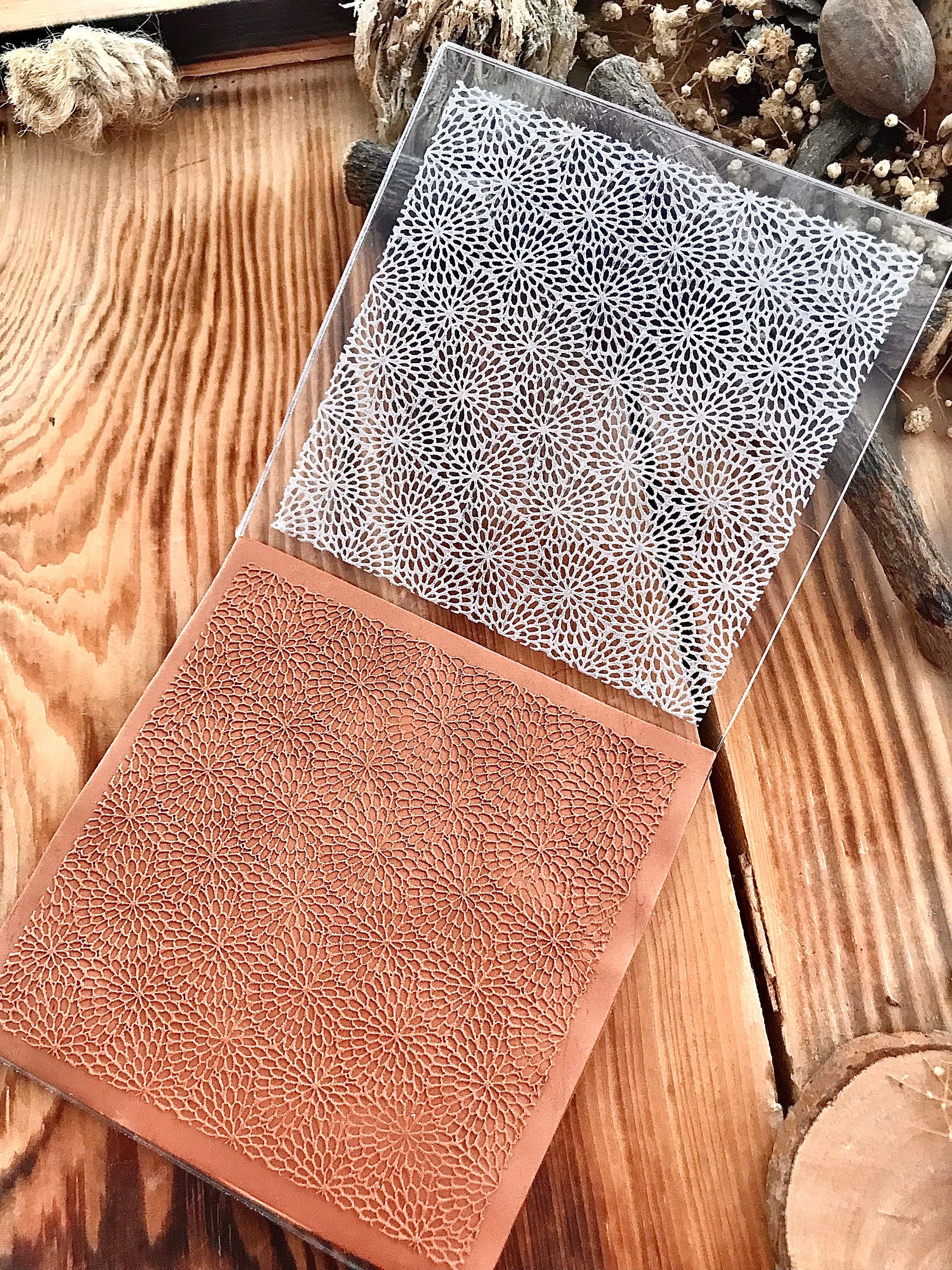 Floral Patterned Texture Mat – 10x10 cm Embossing Tile in Rubber or Acrylic | Polymer Clay, Fondant, Fimo, Sculpey Craft Stamp