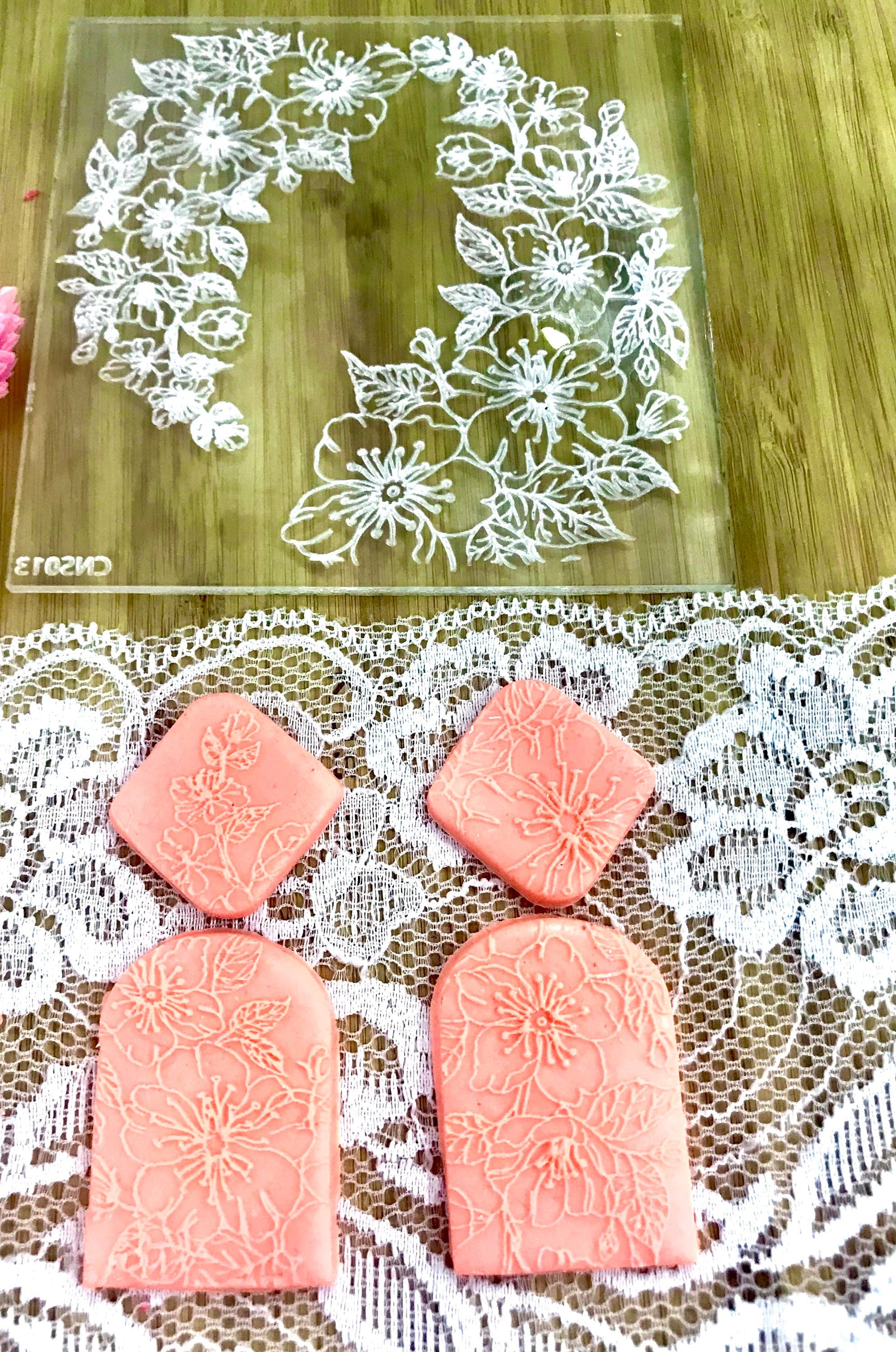 Lace Acrylic Texture Mat Lace Floral Pattern , Texture Tile, Debossing Stamp, Dough Sheeter, Bride Tulle , Ceramic Supplies, Texture Plate