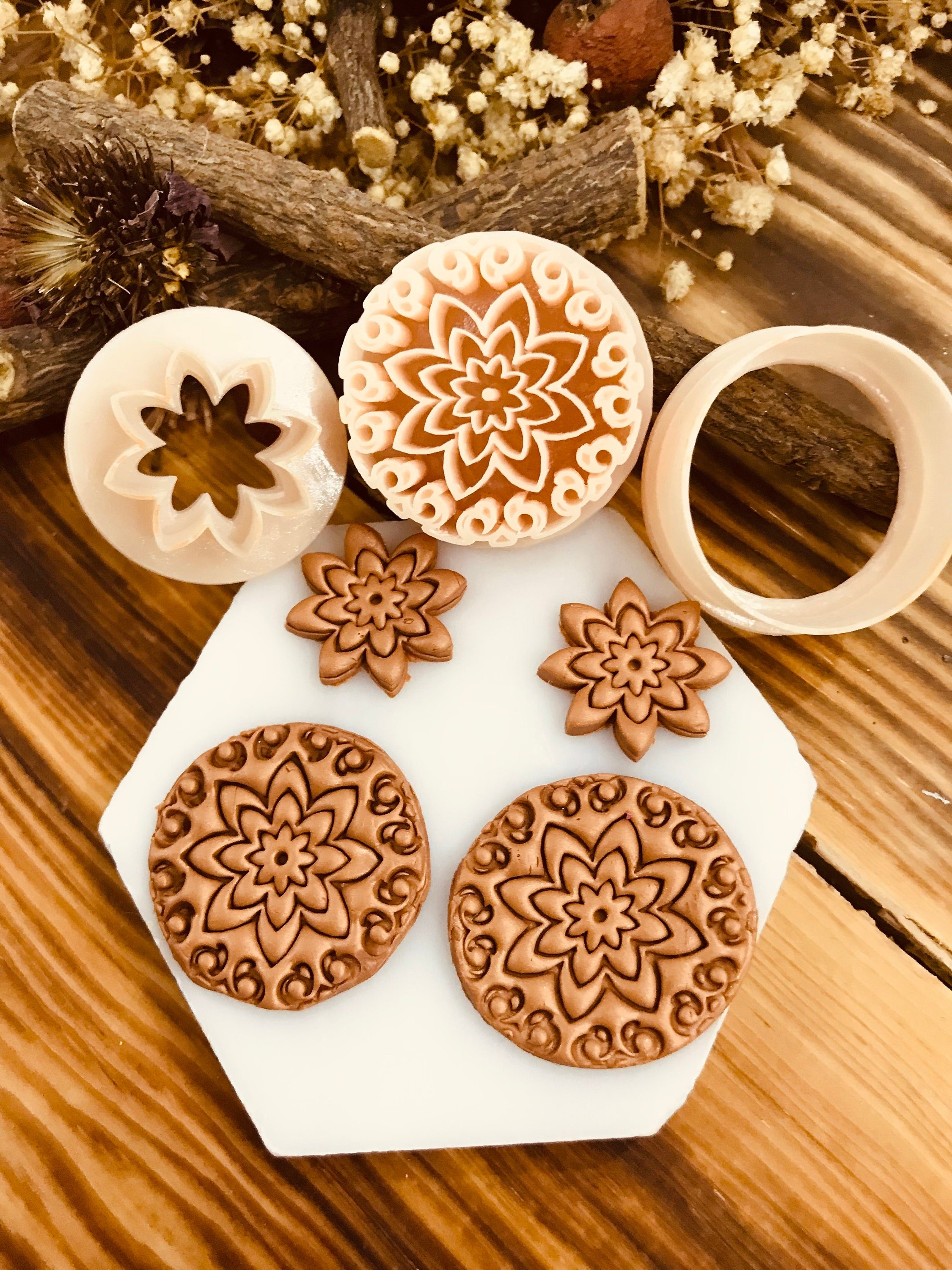 SET OF THREE Mandala Pattern Polymer Clay Cutter, Unique Model, Special Design, Spring Clay Cutters, Unique Clay Cutter For Jewelry Making