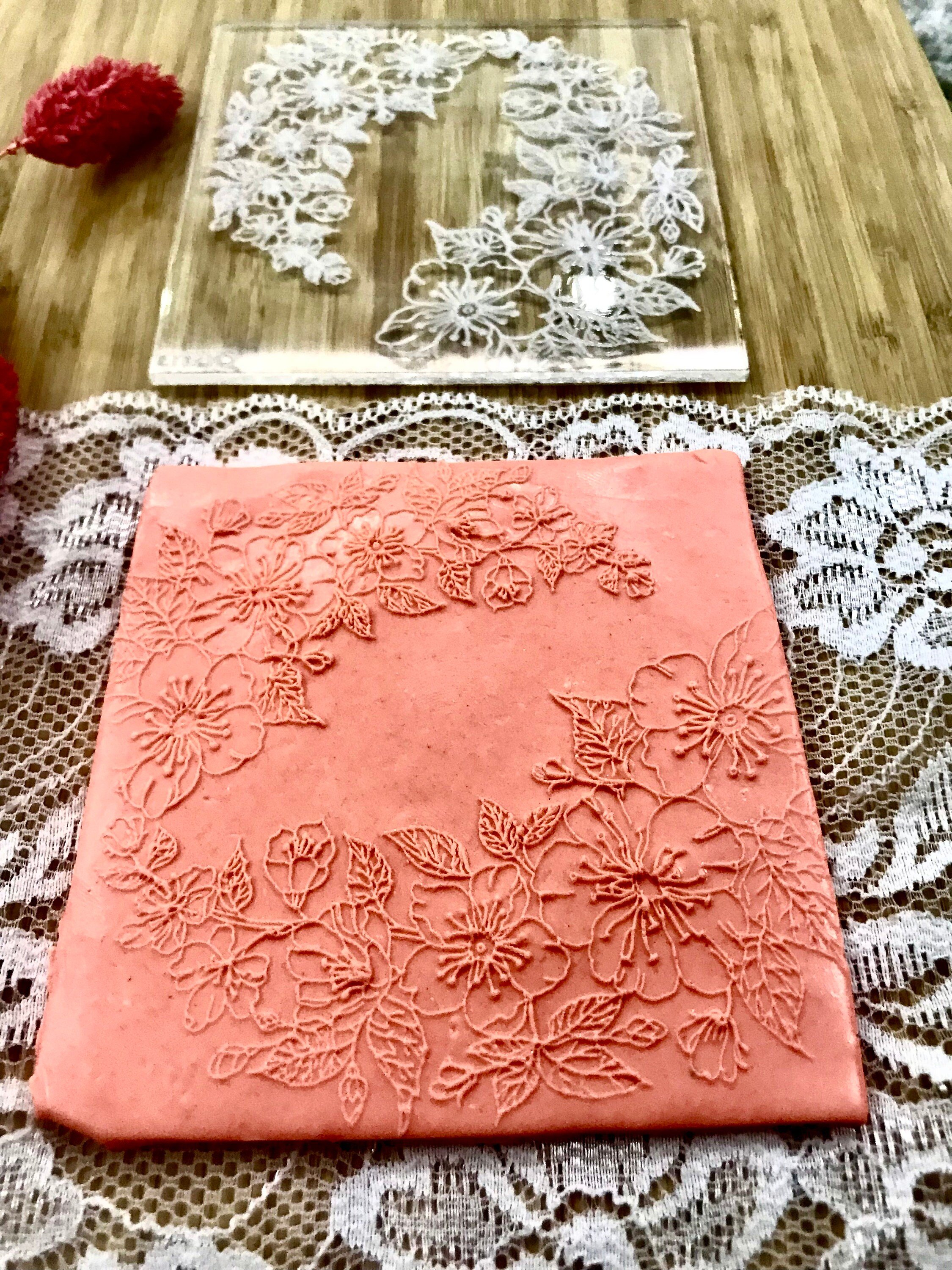 Lace Acrylic Texture Mat Lace Floral Pattern , Texture Tile, Debossing Stamp, Dough Sheeter, Bride Tulle , Ceramic Supplies, Texture Plate