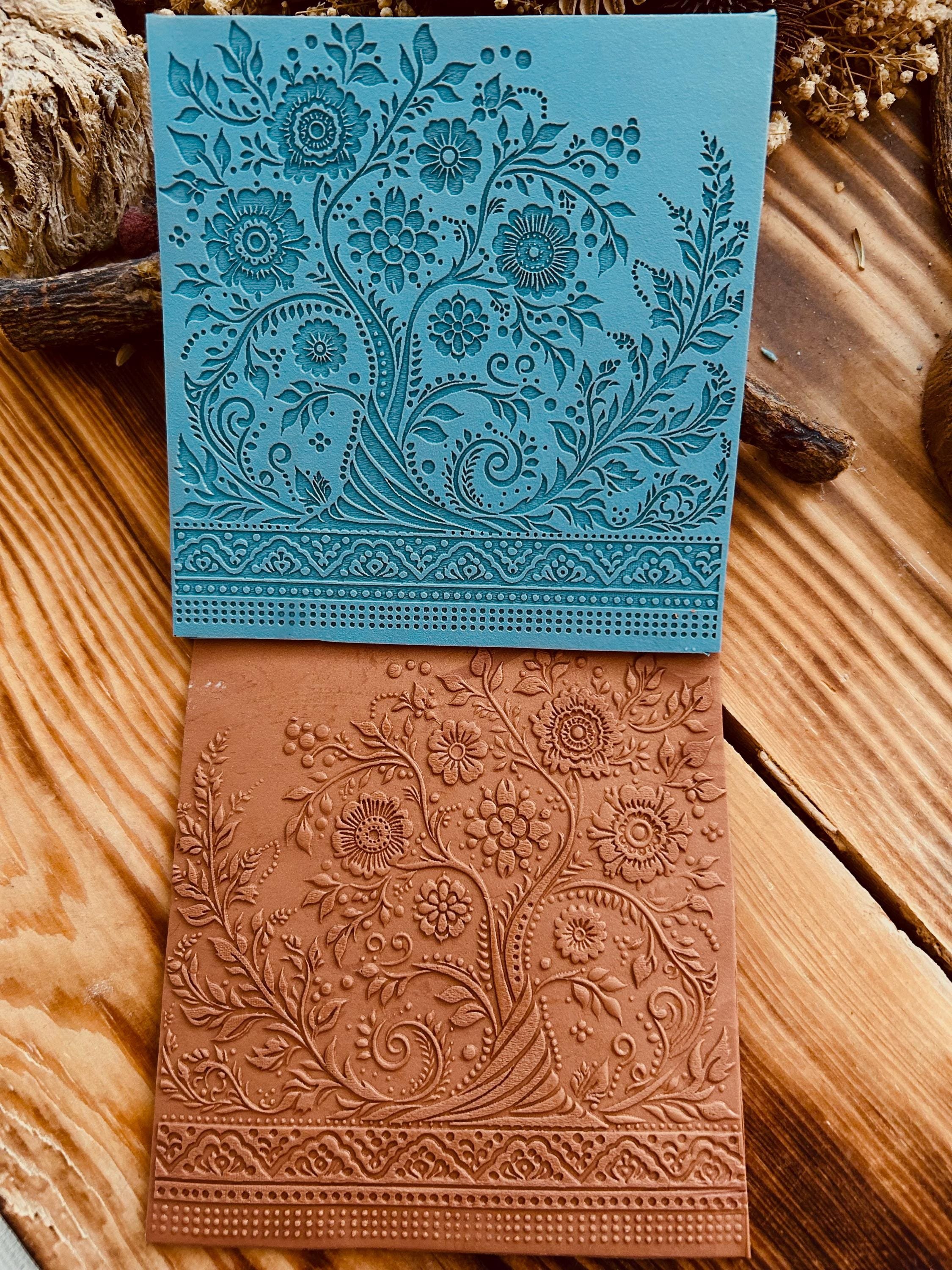 Flowers and Tree Acrylic Texture Mat – 10x10cm Polymer Clay Texture Sheet | Nature Pattern Plaque | Earring Making Tool | Fimo, Cernit, Sculpey Compatible
