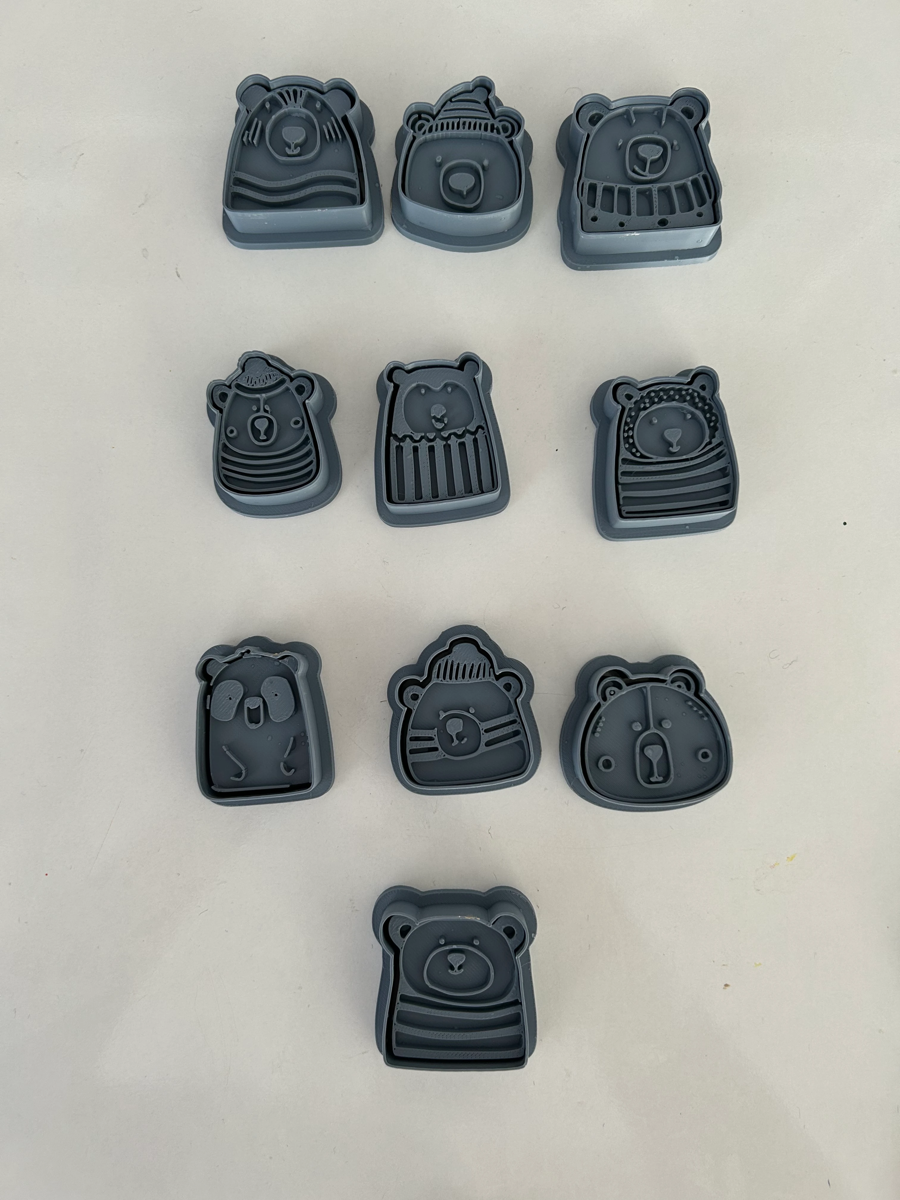 Kawaii Bear Figurines – 5 or 10 Stamp+Cutter | Brooch, Magnet, Desk Decor