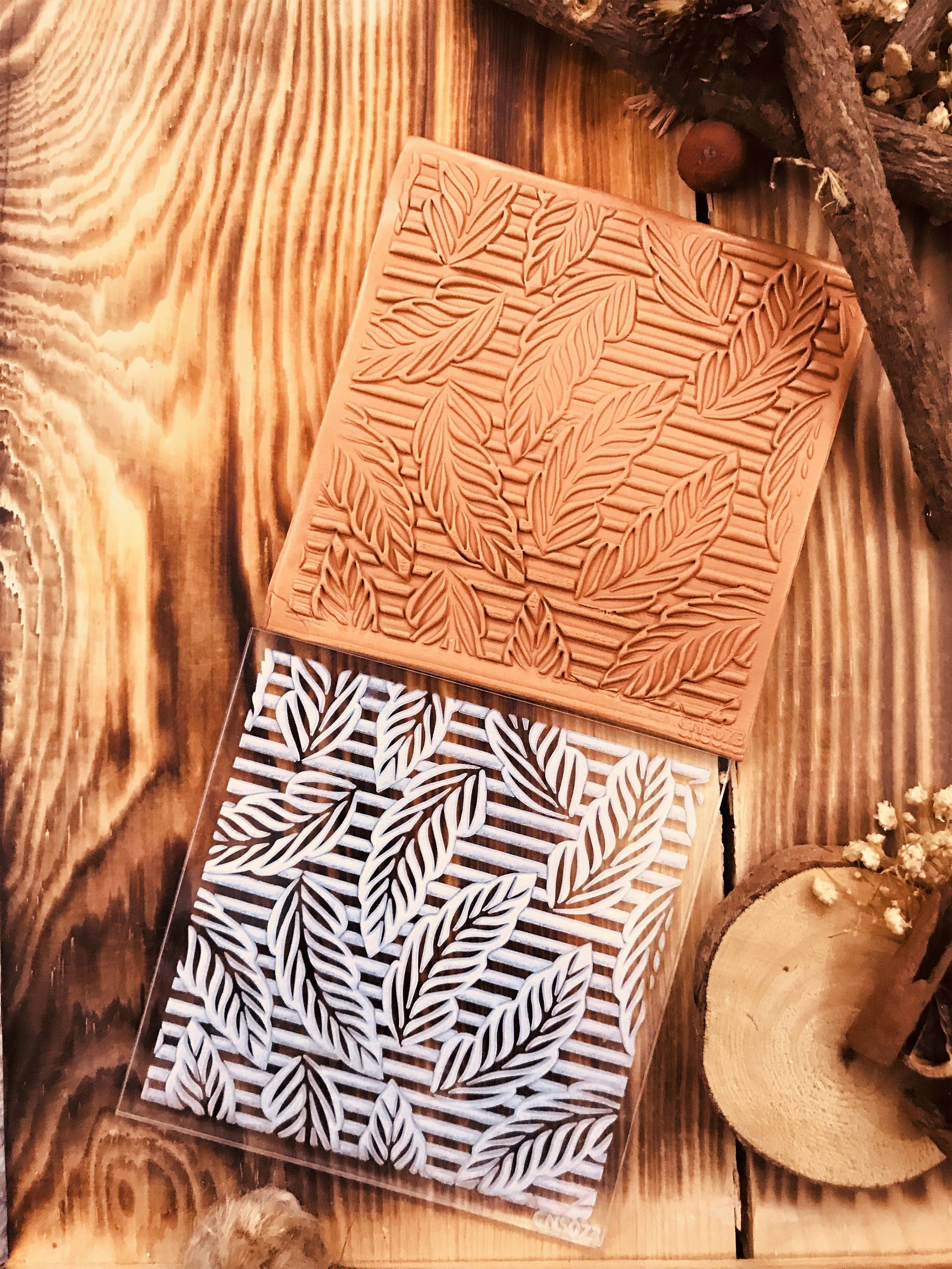 Lines And Levaes Pattern Texture Mat, Polymer Clay Impression Mat, Acrylic Clay texture tool, Polymer Clay Earring Tool