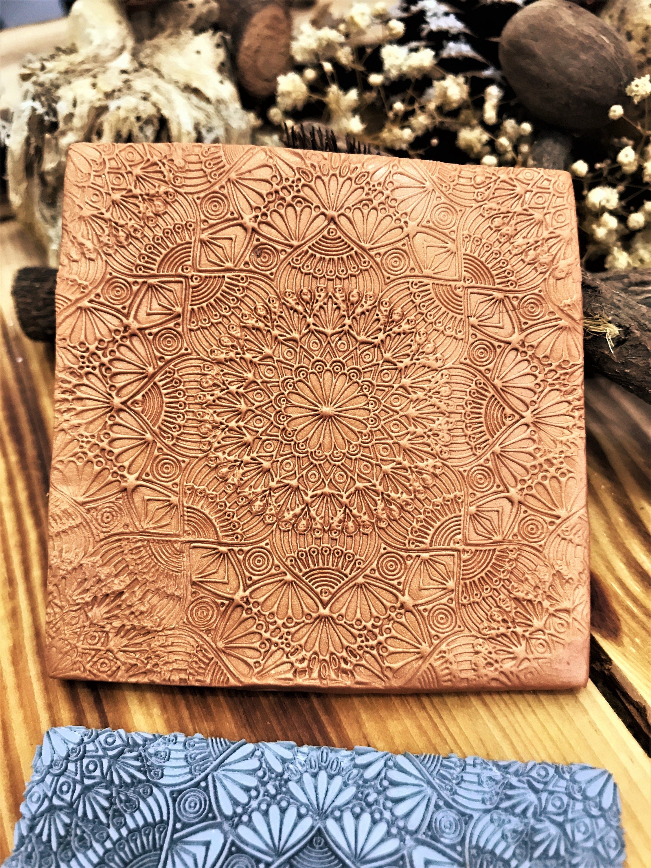 Mandala Art Deco Rubber Texture Mat 10*10Cm⎥Polymer Clay Tools⎥Earring Making⎥Hand Roller⎥Clay Texture Tool⎥Jewellery Tools