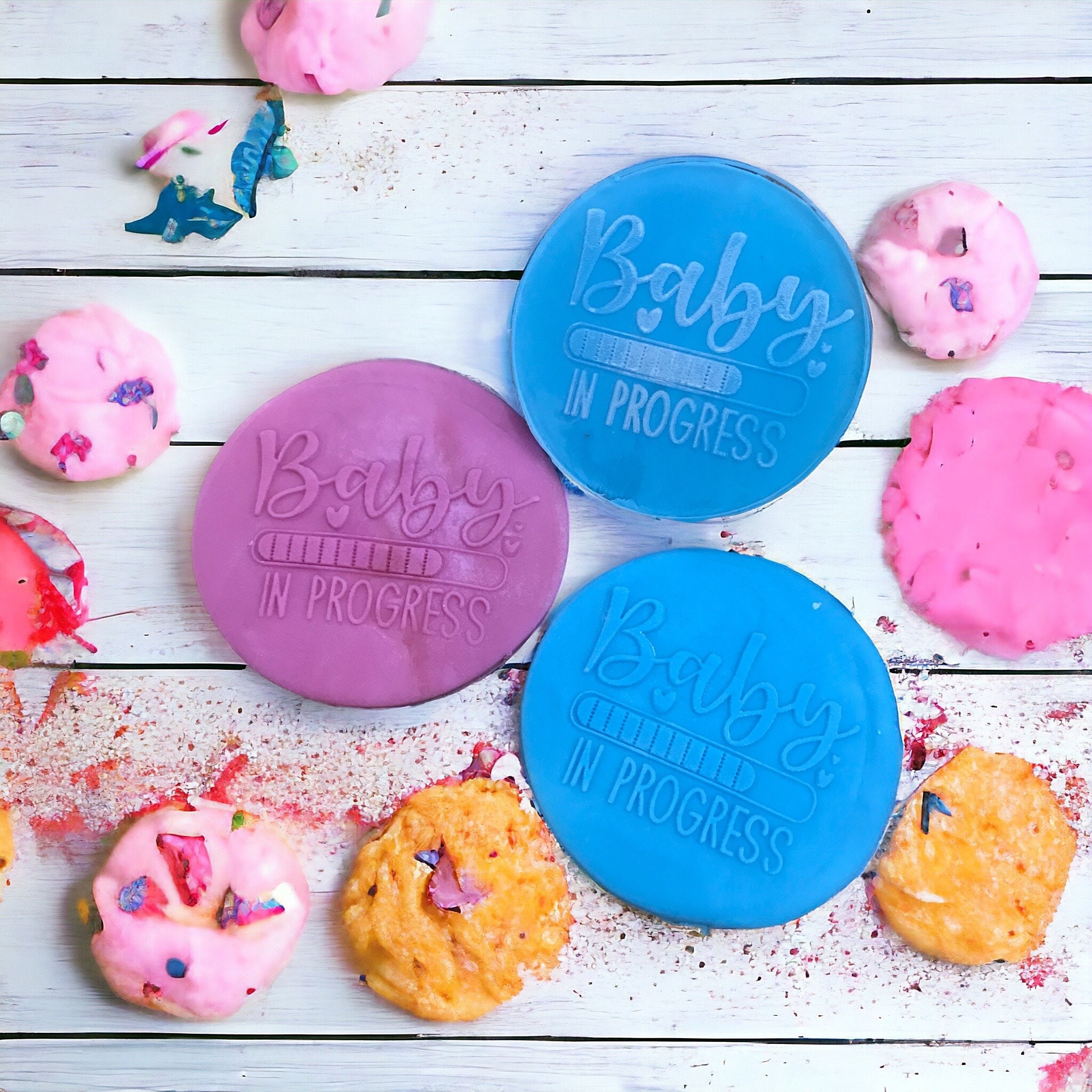Baby In Progress Embosser – Rubber or Acrylic Fondant Stamp for Cookies, Cupcakes, Cake Decorating, Polymer Clay & Soap