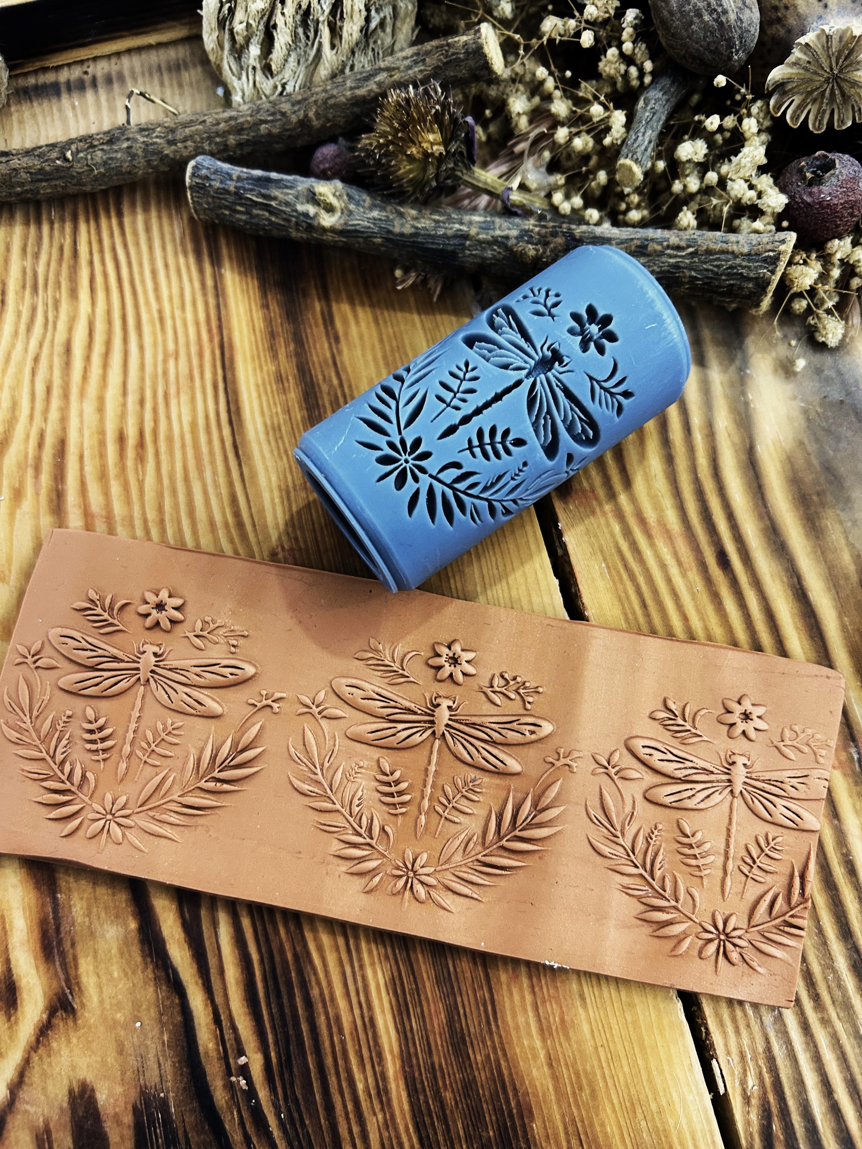 New Dragonfly Patterned 7cm High Roller, Embossing Texture Roller, DIY tool, Polymer Clay, Ceramic, Sugar Dough