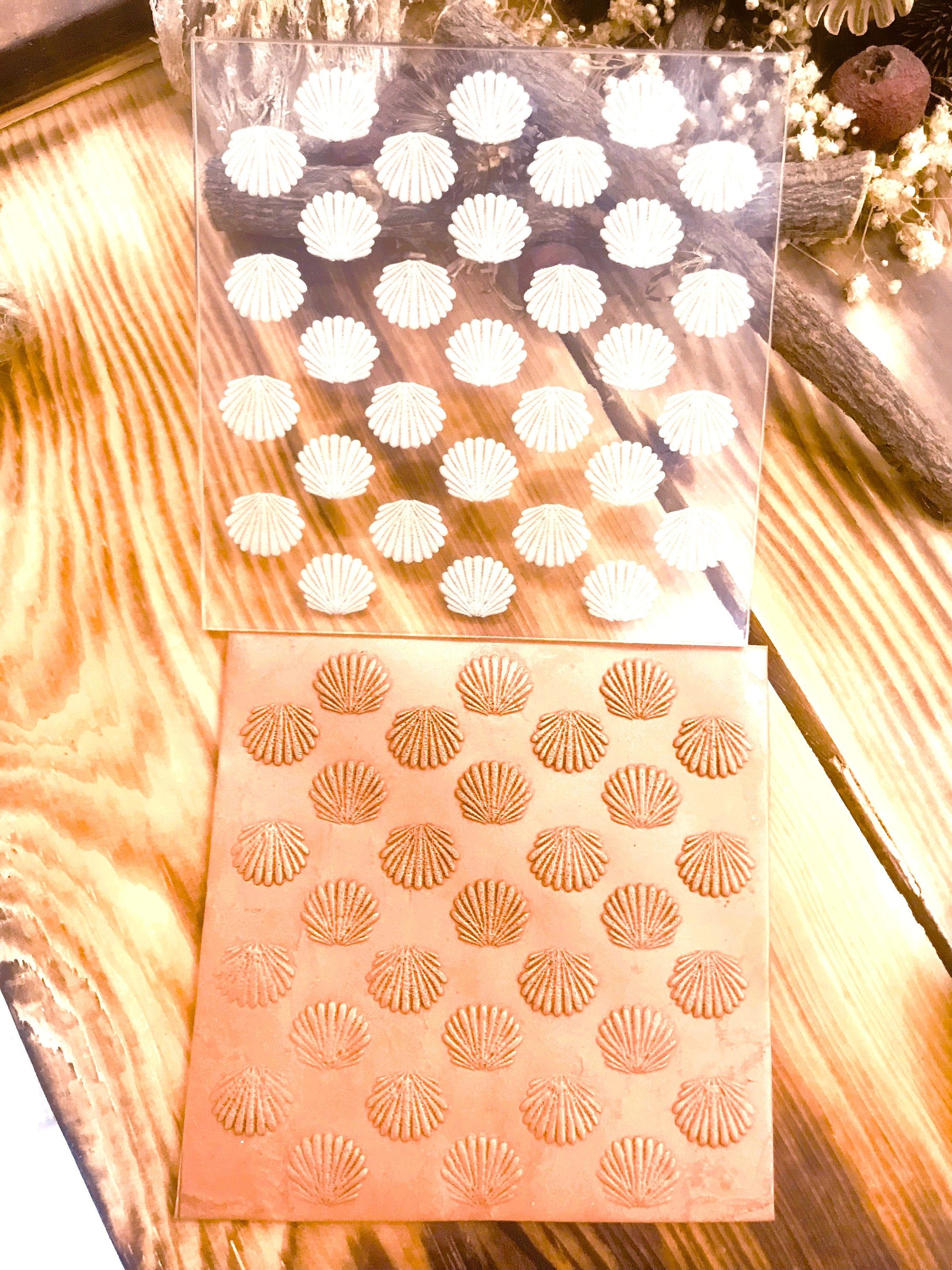 Seashell Pattern Acrylic Texture Sheet or Rubber Texture Mat for Polymer Clay 10*10cm Size
