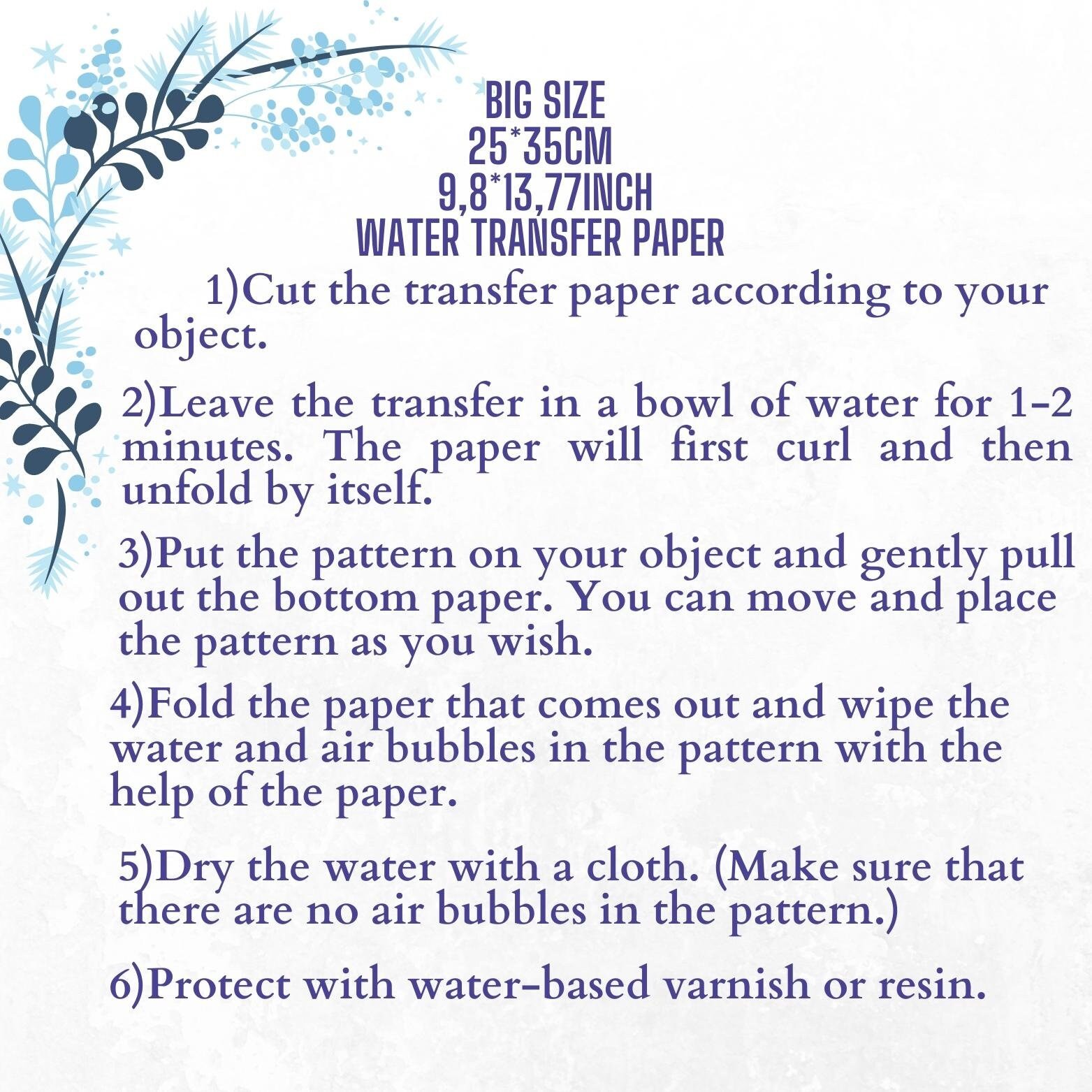 Water transfer paper for Polymer Clay, Ceramics and Wood, Large size 25*33cm (9,8*13,77inch)