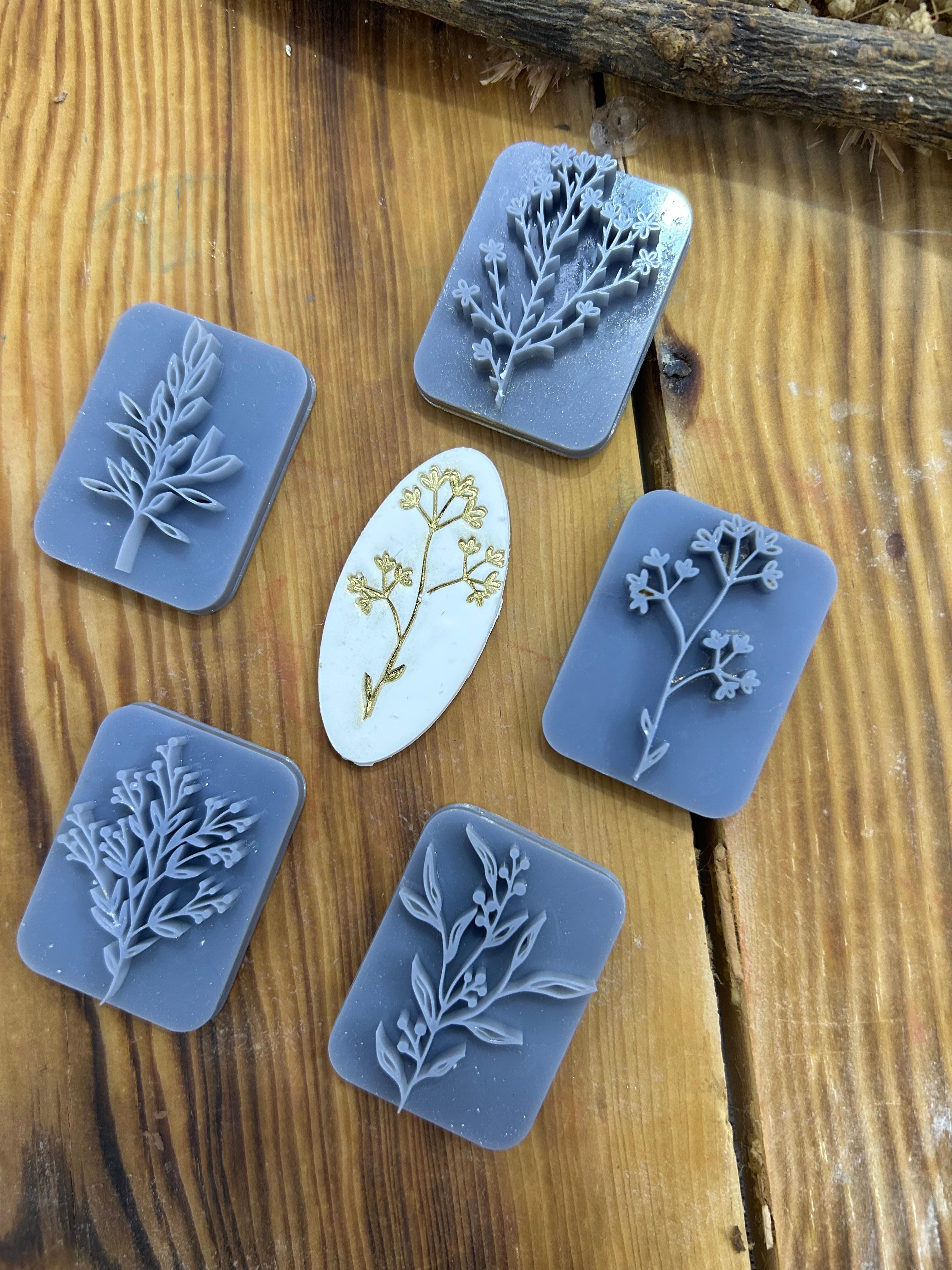🌸 5-in-1 Floral Deboss Stamp Set – Perfect for Polymer Clay, Soap, Ceramics & Baking! 🌸