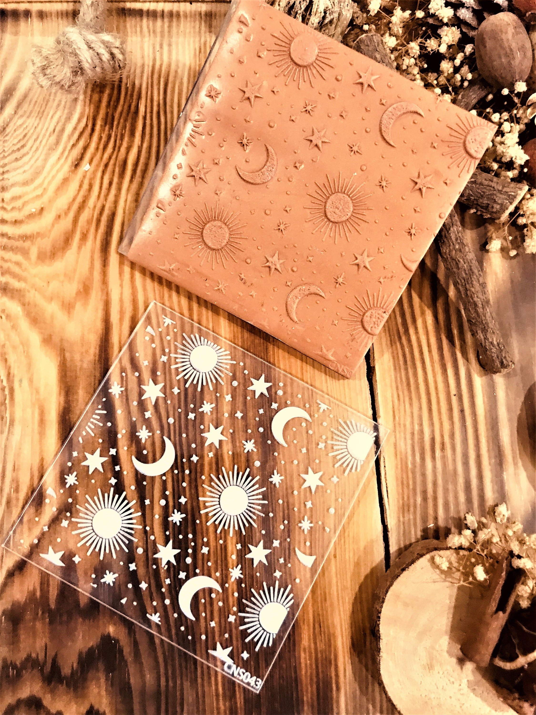 Moon, Sun and Star Pattern Texture Mat, Embossing Stamp For Polymer Clay, Night Symbols, Acrylic texture tool, Texture Sheet