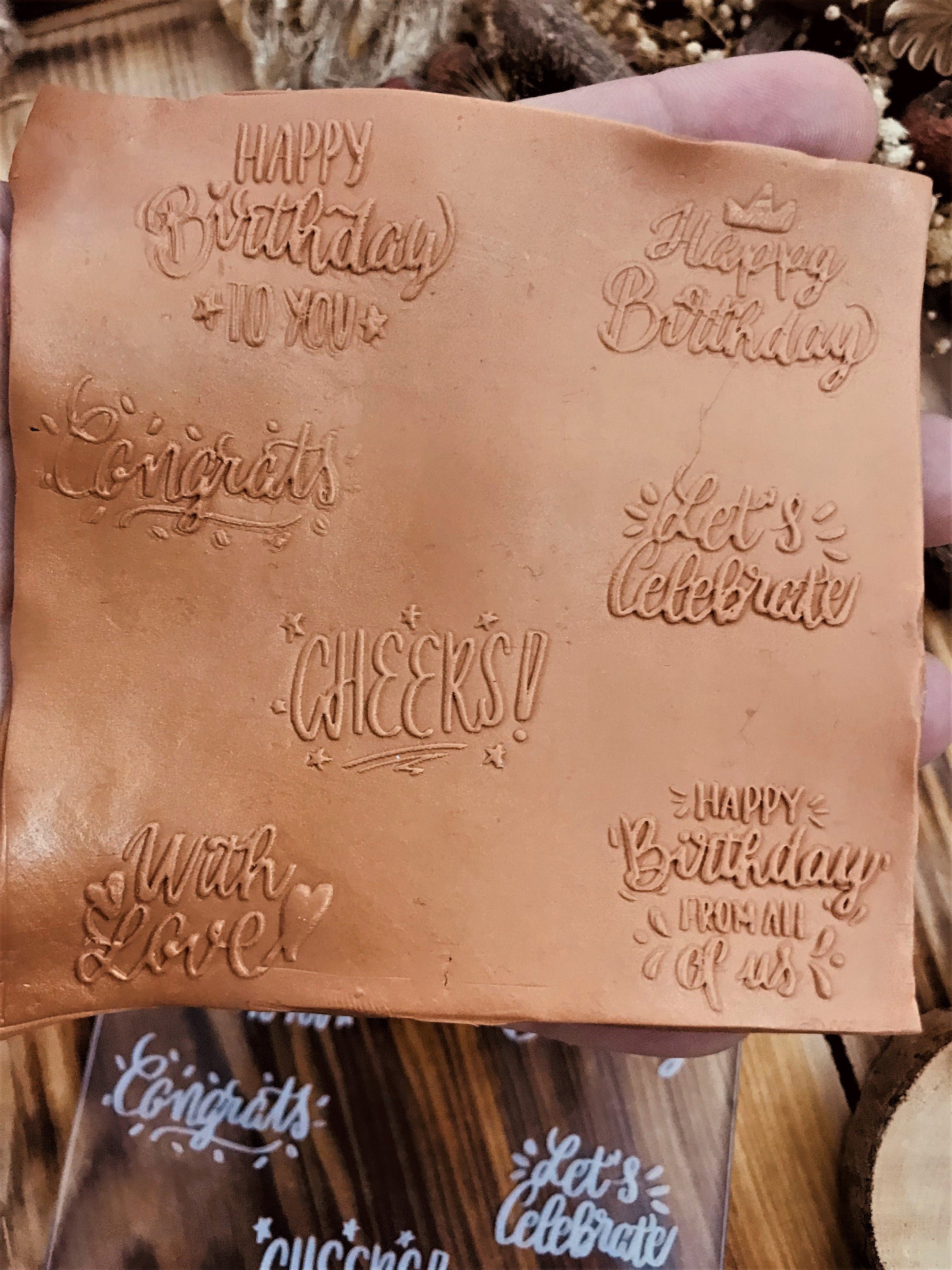 Happy Birthday Celebration Texture Mat , Polymer Clay Texture Sheet, Acrylic Ceramic Texture Tool, Polymer Clay Texture Supply