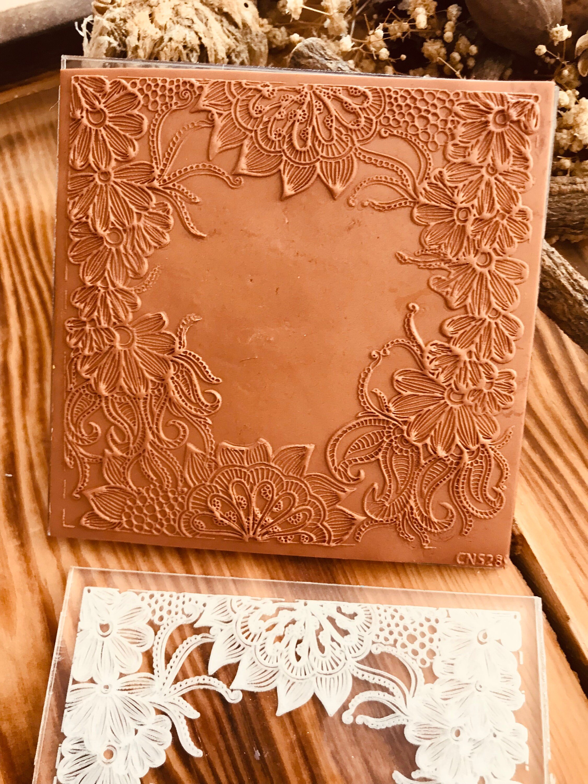 Floral Lace Texture Mat – Acrylic or Rubber Embossing Sheet for Polymer Clay, Fondant & Crafts | 10x10 cm Lace Pattern Stamp with Bonus Cutter