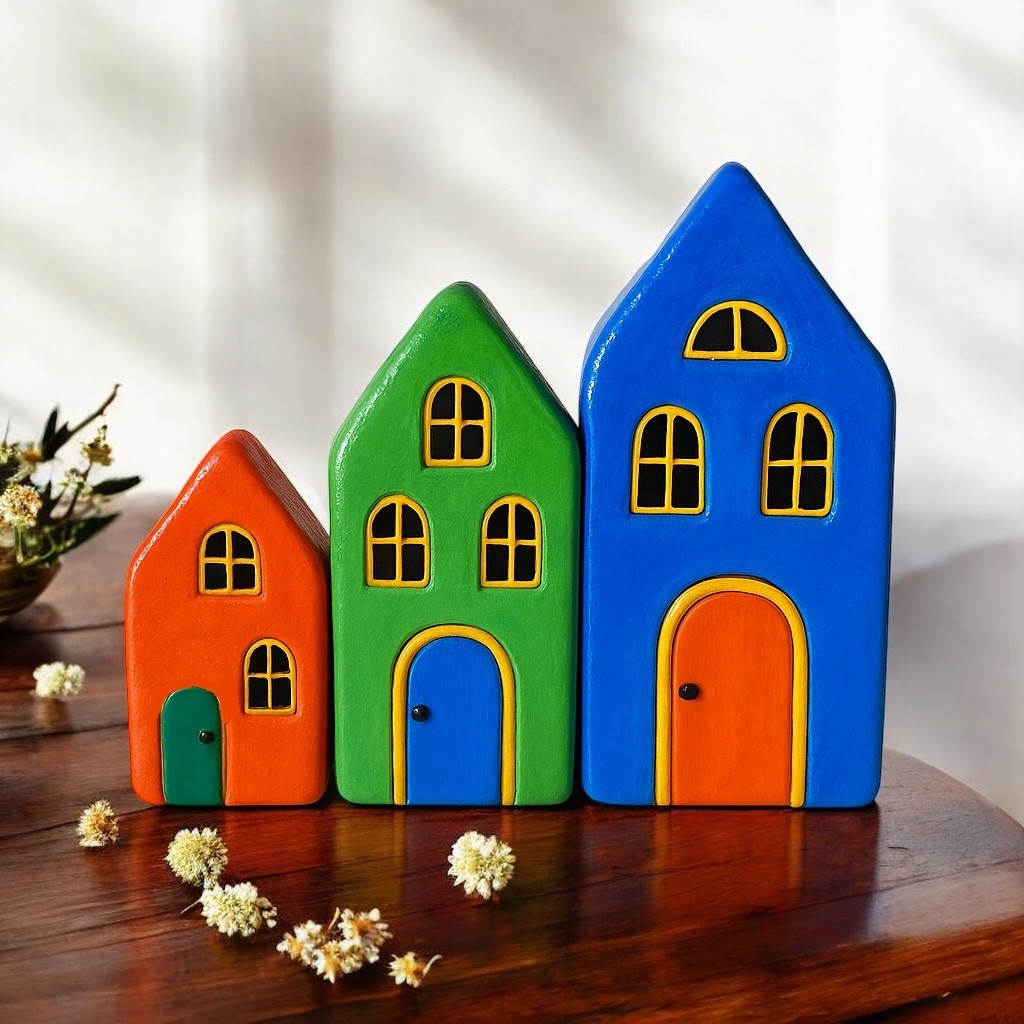 Clay House Cutter Set – Choose 1 Size or Full 3-Set House Shape Cutters with 7 Different Windows & Door Stamps – For Pottery Clay, Air Dry