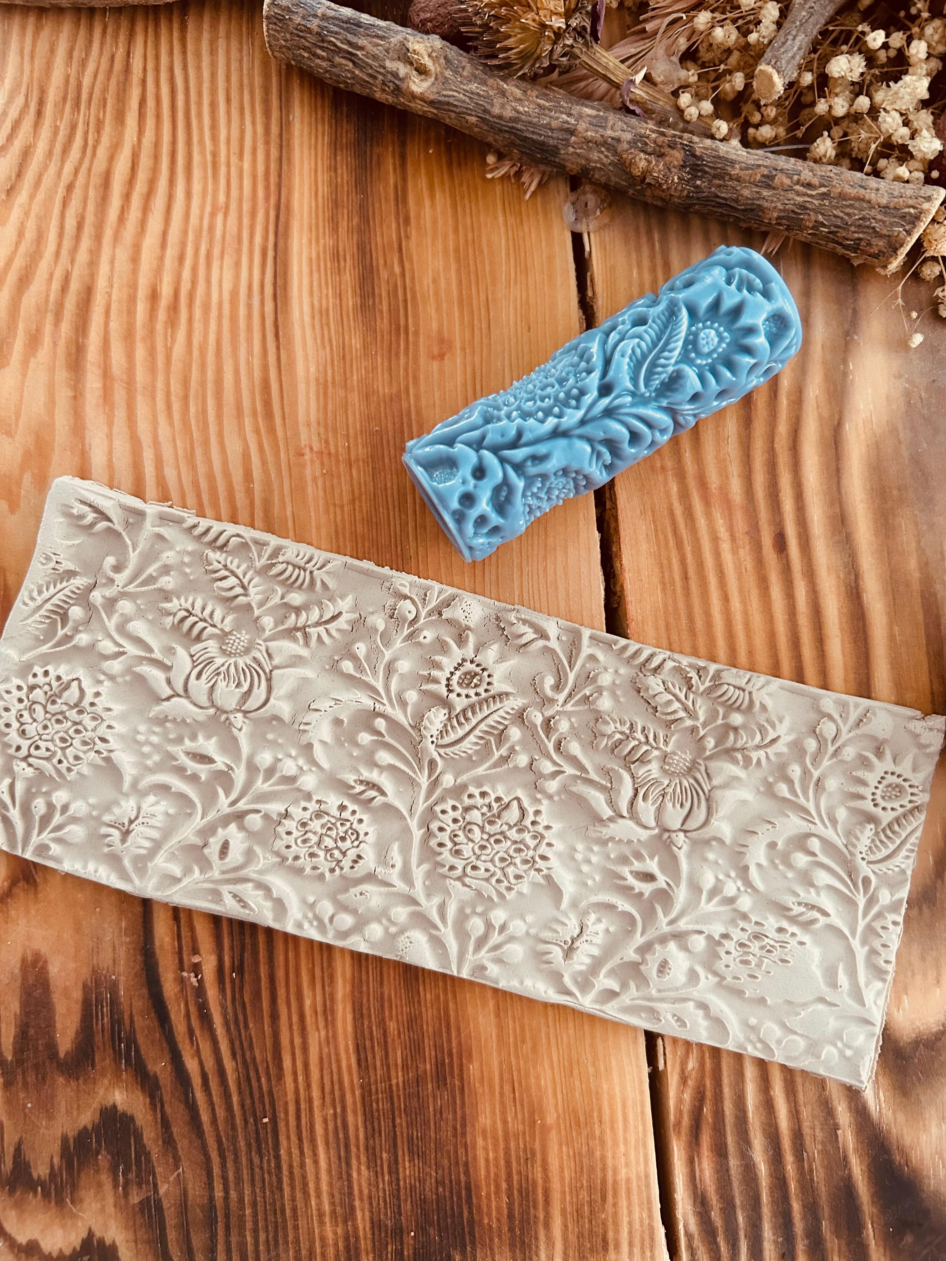 Floral Border Texture Roller for Polymer Clay – 7cm Embossing Roller for Air Dry Clay, Cookie Dough, Ceramic, Fondant, DIY Floral Pattern Tool