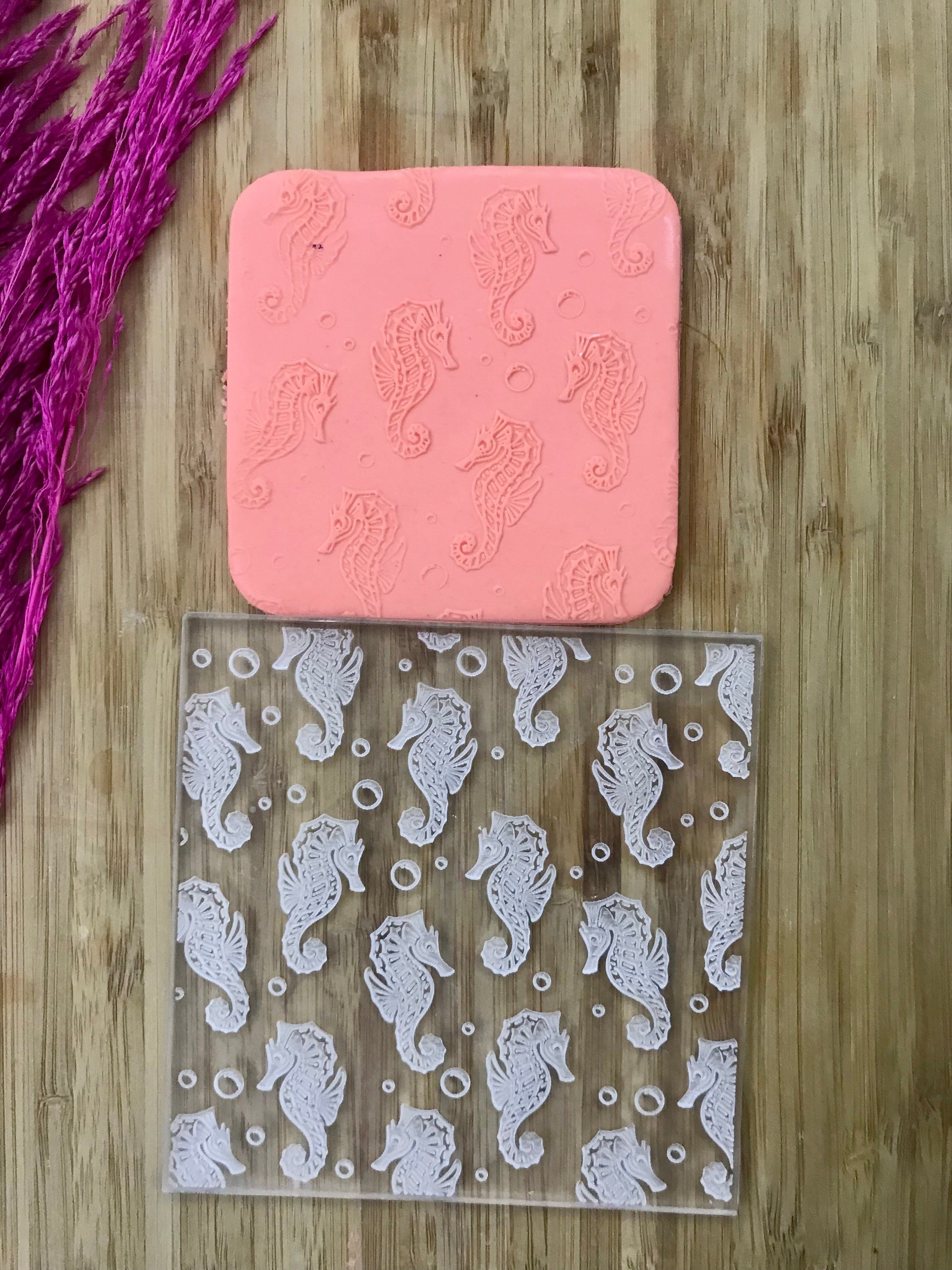Seahorse Texture Mat, Embosser Stamp, Acrylic clay texture tool, Texture Sheet, Seahorse Pattern, Ceramic Earring Supplies