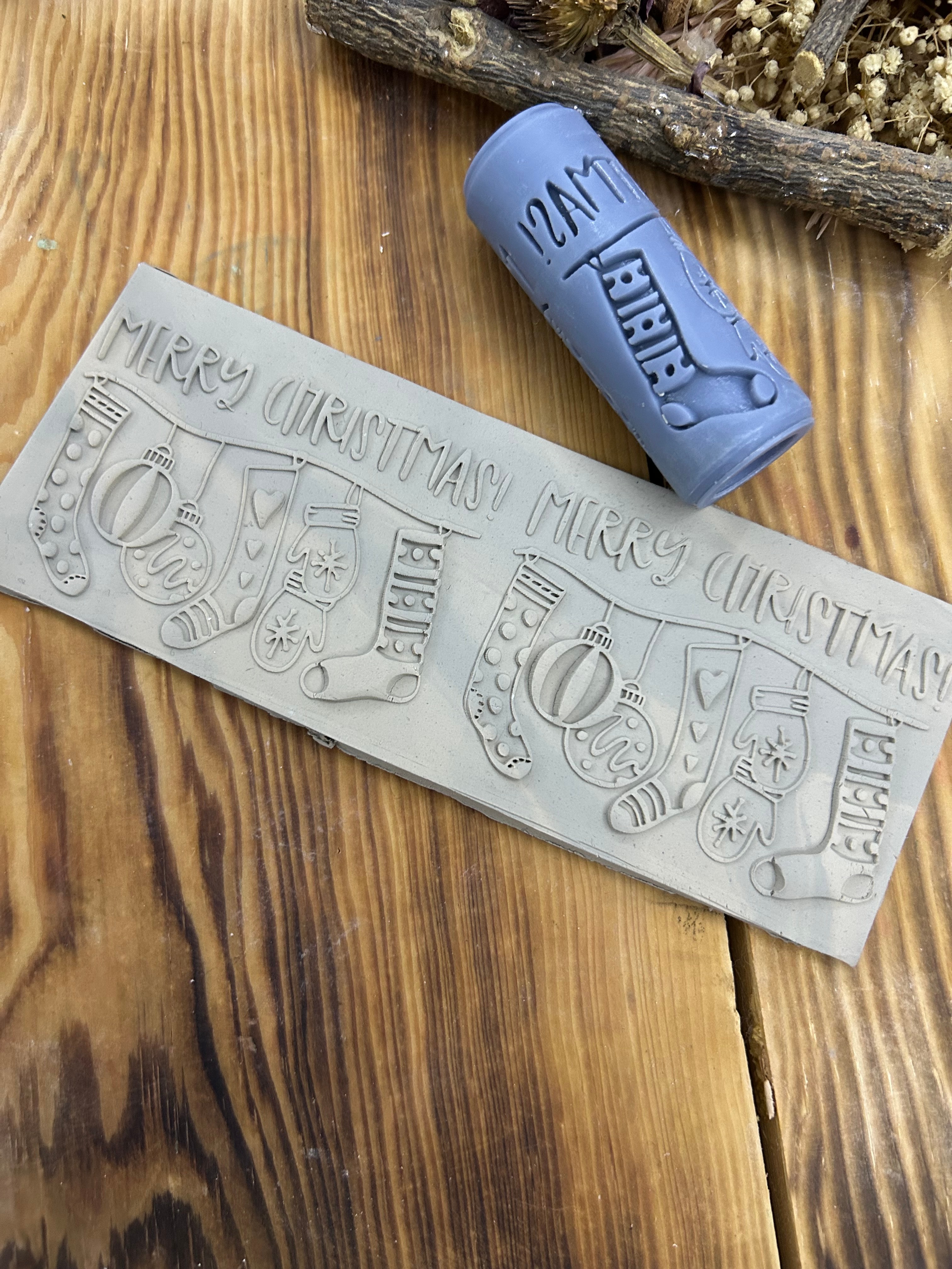 Merry Christmas Mini Stockings Texture Roller – 7 cm Christmas Clay Embossing Roller