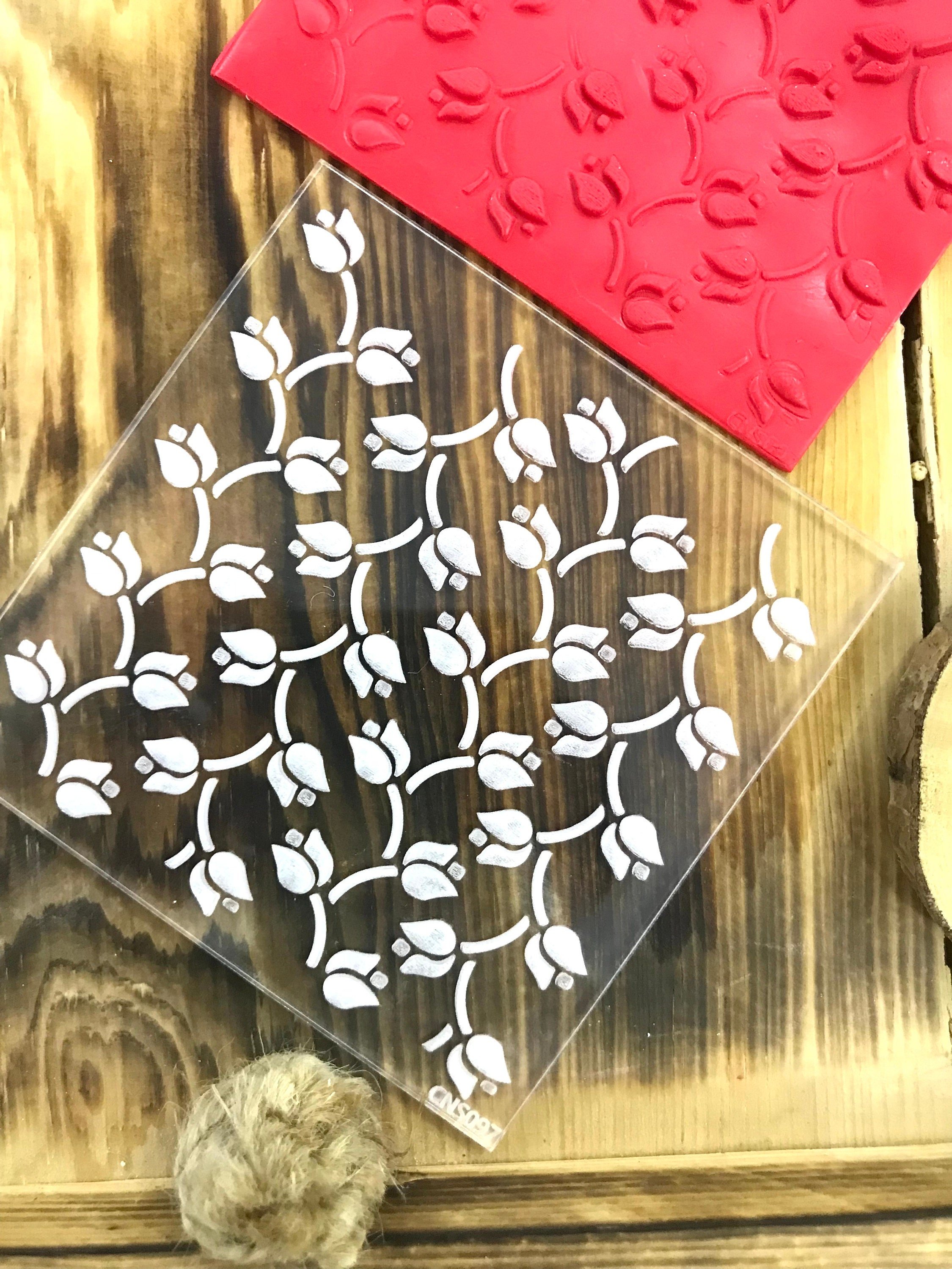 Tulip Pattern Texture Mat, Floral Polymer Clay  Stamp, Debossing Acrylic tool, Texture Sheet, Star pattern, Ceramic Supplies, Texture Plate