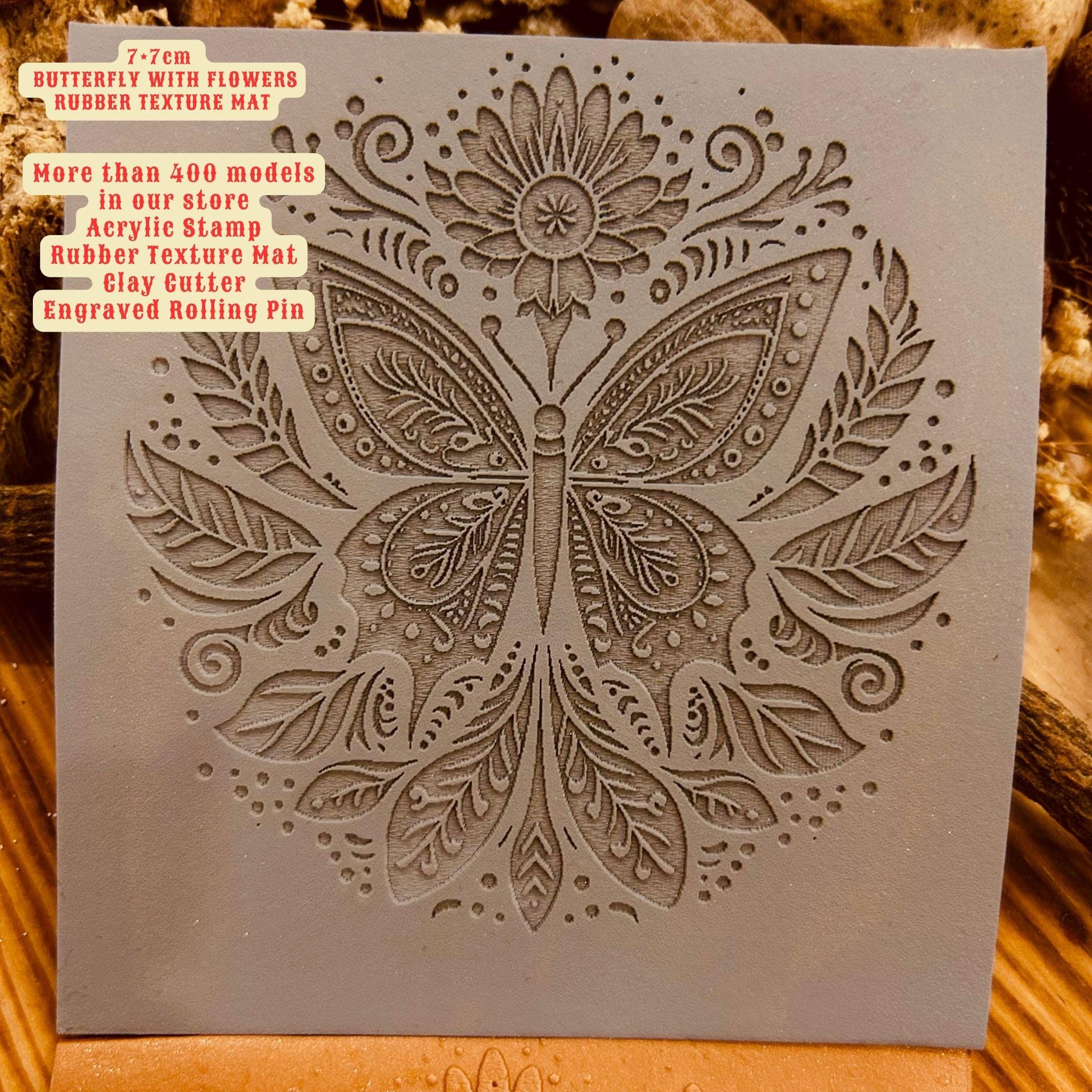 Butterfly With Flowers Pattern Rubber Texture Mat Polymer Clay Tools⎥Earring Making⎥Hand Roller⎥Clay Texture Tool⎥Jewellery Tools