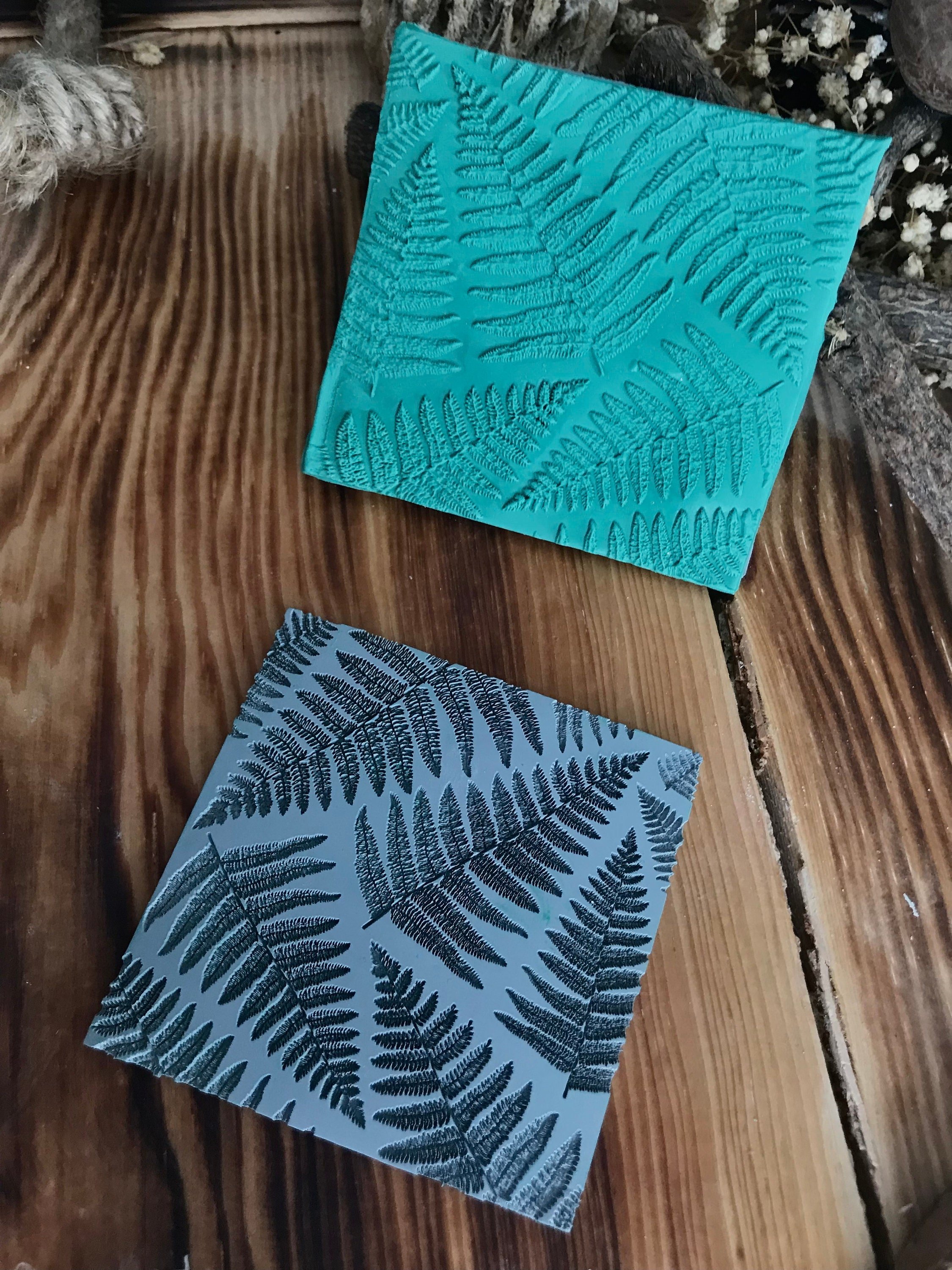 Fern Leaf Texture Mat – 70mm Rubber Stamp for Polymer Clay Earrings, Jewelry, Botanical Crafts | Nature-Inspired Clay Texture Tool