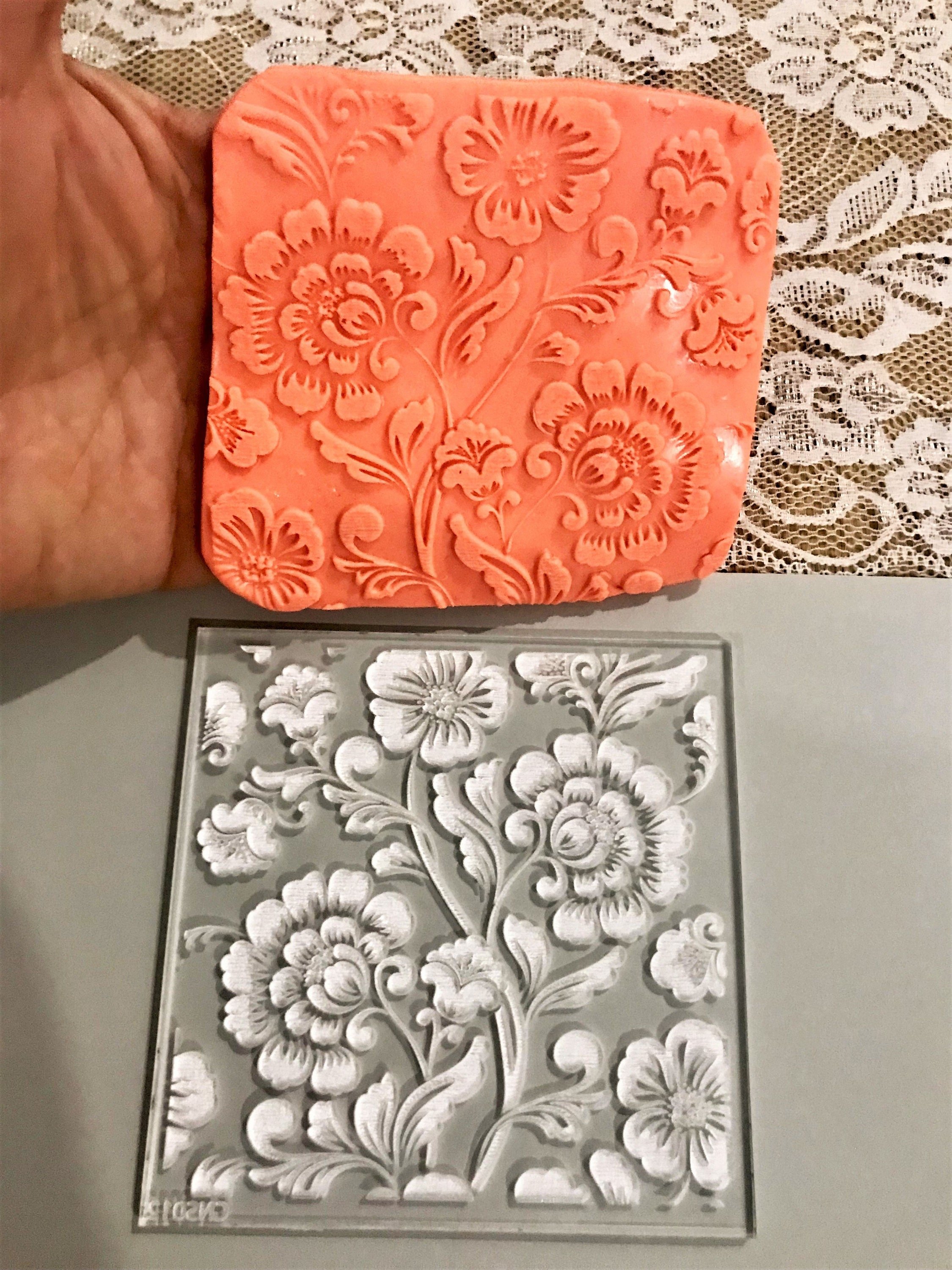 Lace Floral Pattern Texture Mat, Debossing Stamp, Acrylic texture tool, Sugar Dough Embosser, Texture Tile , Ceramic Supplies, Texture Plate