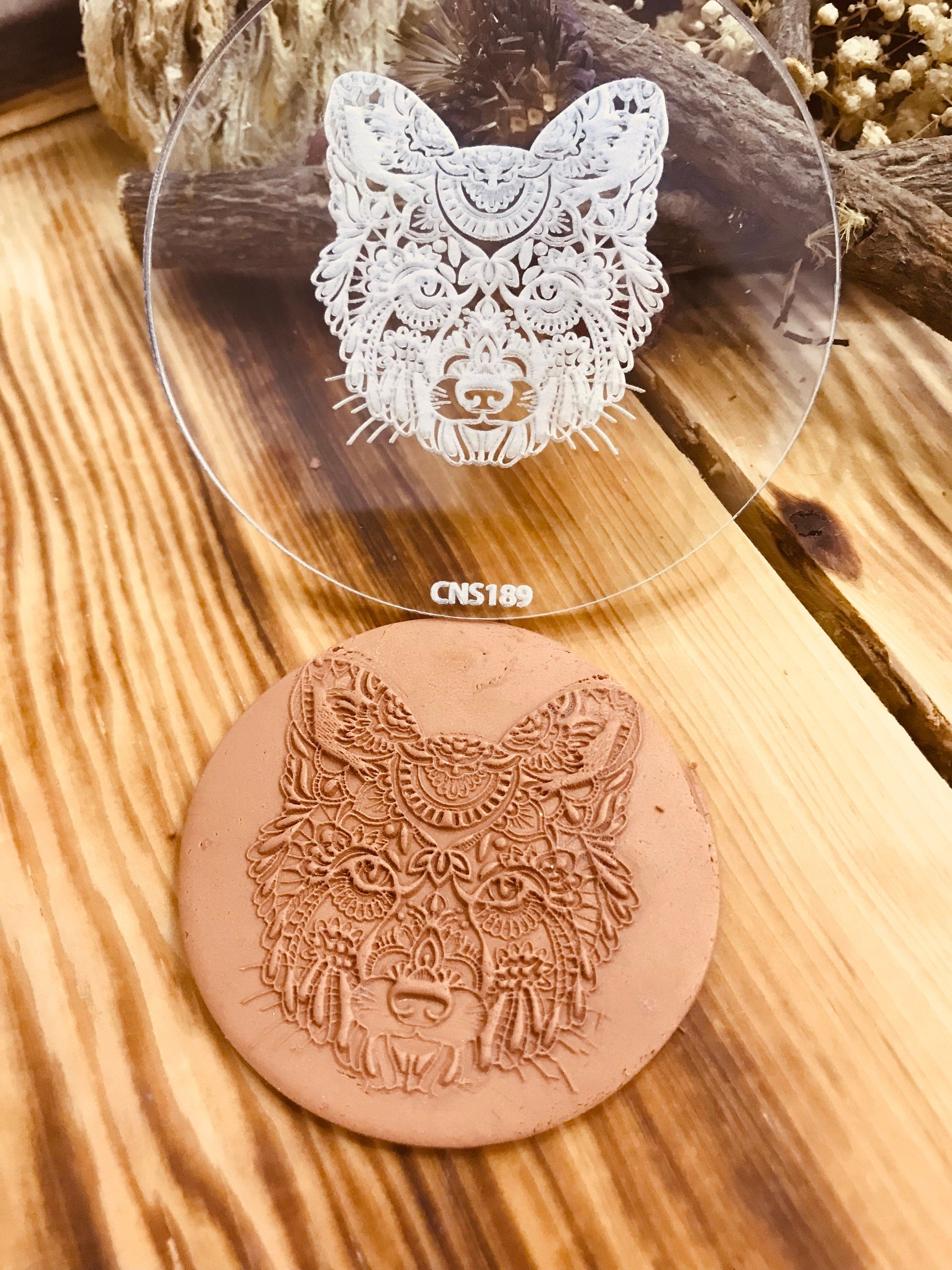 Wolf Mandala Pattern Texture Mat, Debossing Stamp, Acrylic clay texture tool, Texture Sheet,Ceramic Supplies, Texture Plate
