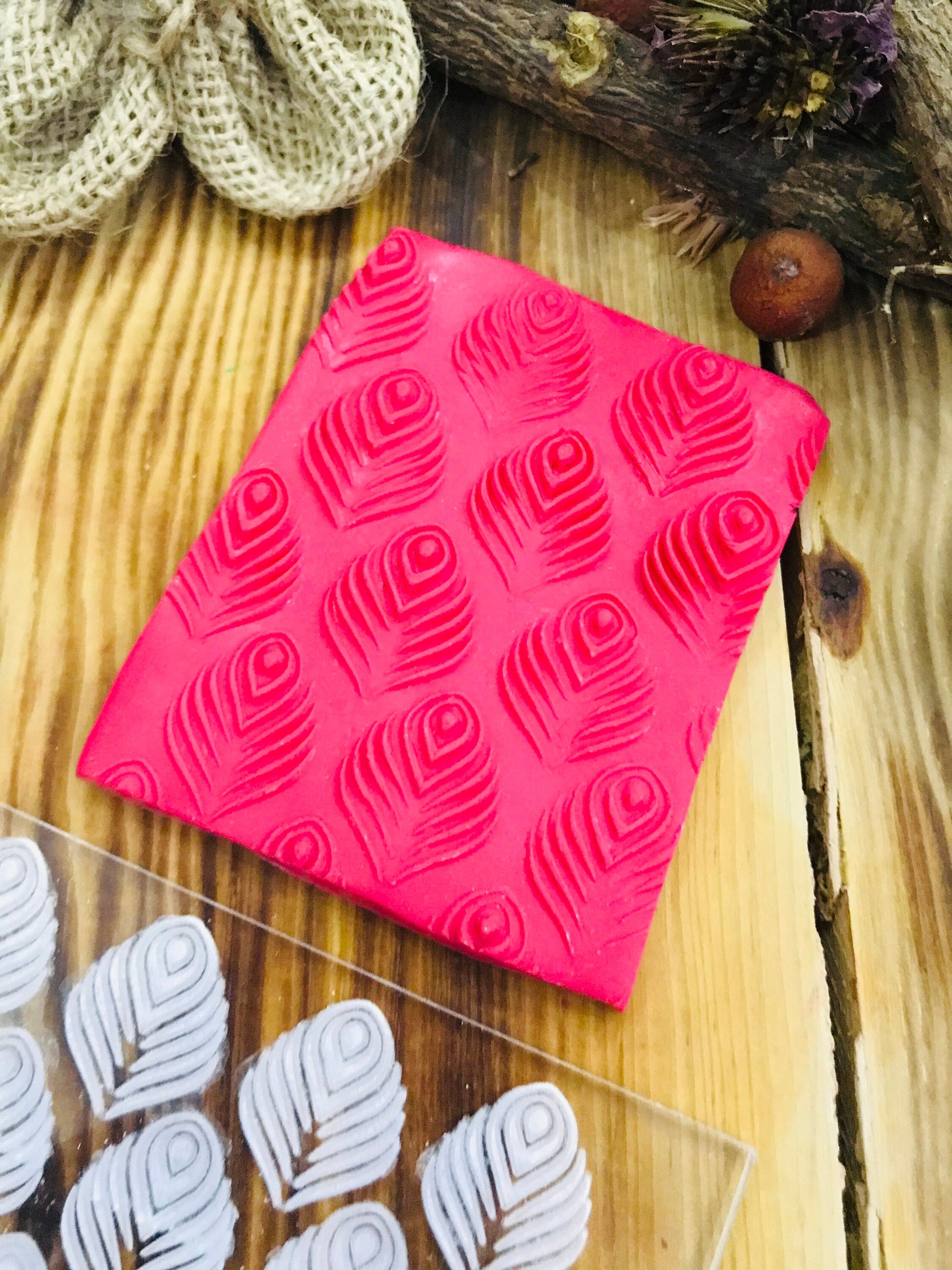 Peacock  Feather Acrylic Texture Mat, Texture Sheet, Embosser Stamp, Dough Sheeter, Ceramic Supplies, Botanical Pattern Texture Plate