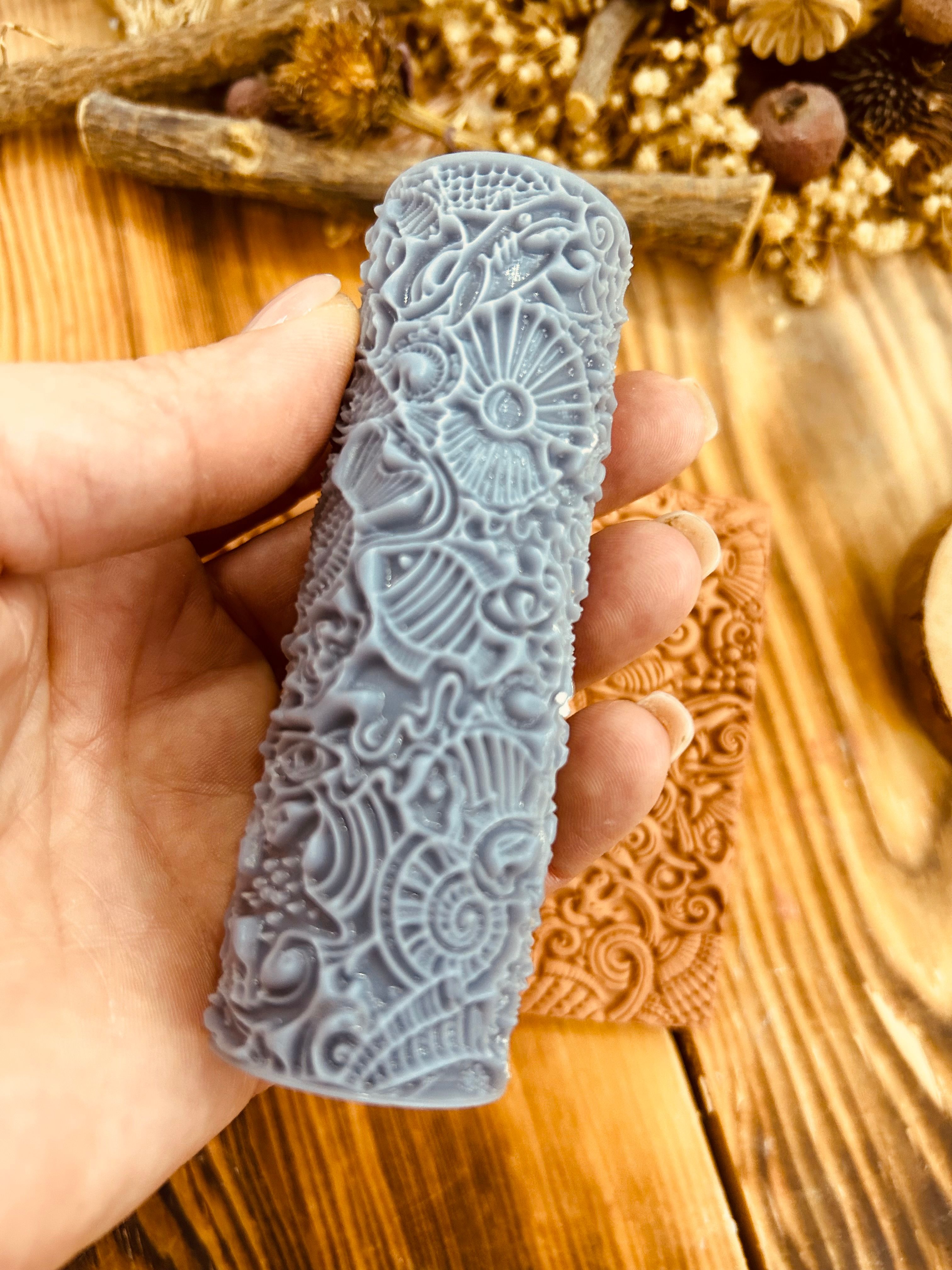 Sea Creatures Pattern Texture Roller – 10cm Embossing Roller for Polymer Clay, Air Dry Clay, Soap, Metal Clay, DIY Crafts
