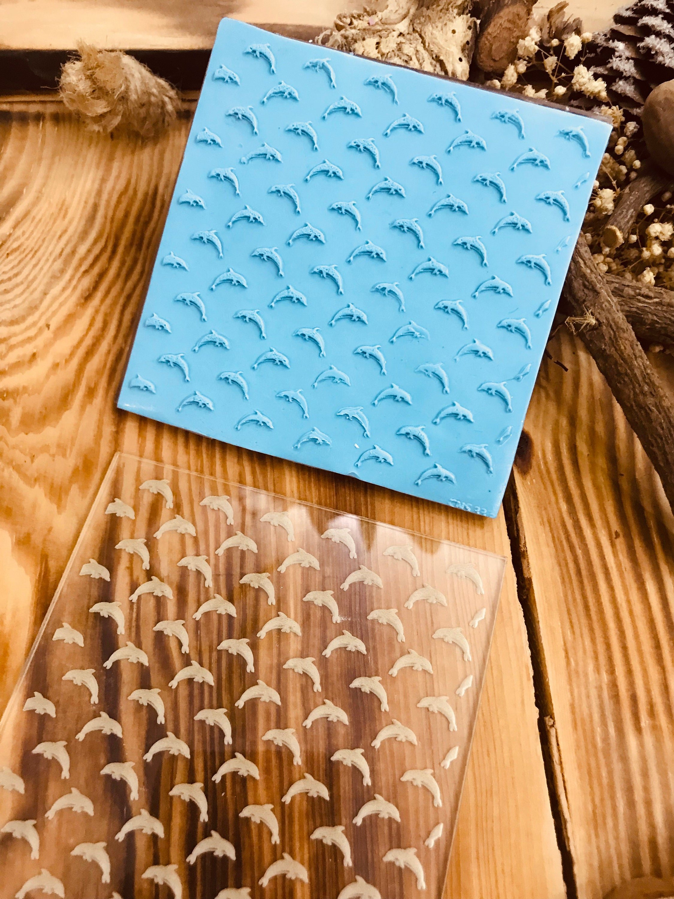 Dolphin Rubber or Acrylic Texture Mat – Polymer Clay Stamp, Embossing Tool, Acrylic Texture Sheet, Plaque, Tile for Fimo, Sculpey, Cernit