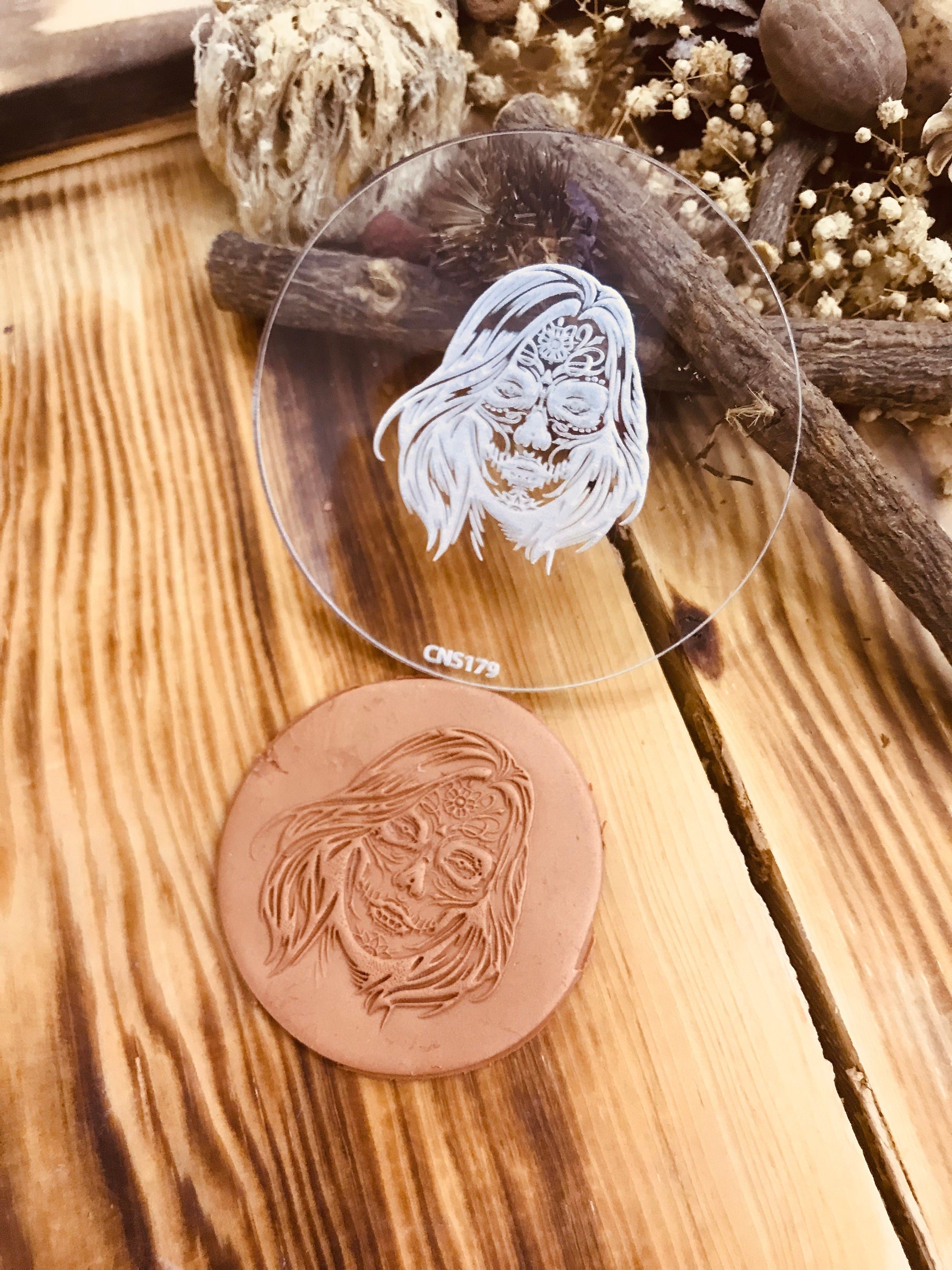 Halloween Woman Skeleton Face Pattern Texture Mat, Debossing Stamp, Acrylic clay texture tool, Texture Sheet,Ceramic Supplies, Texture Plate