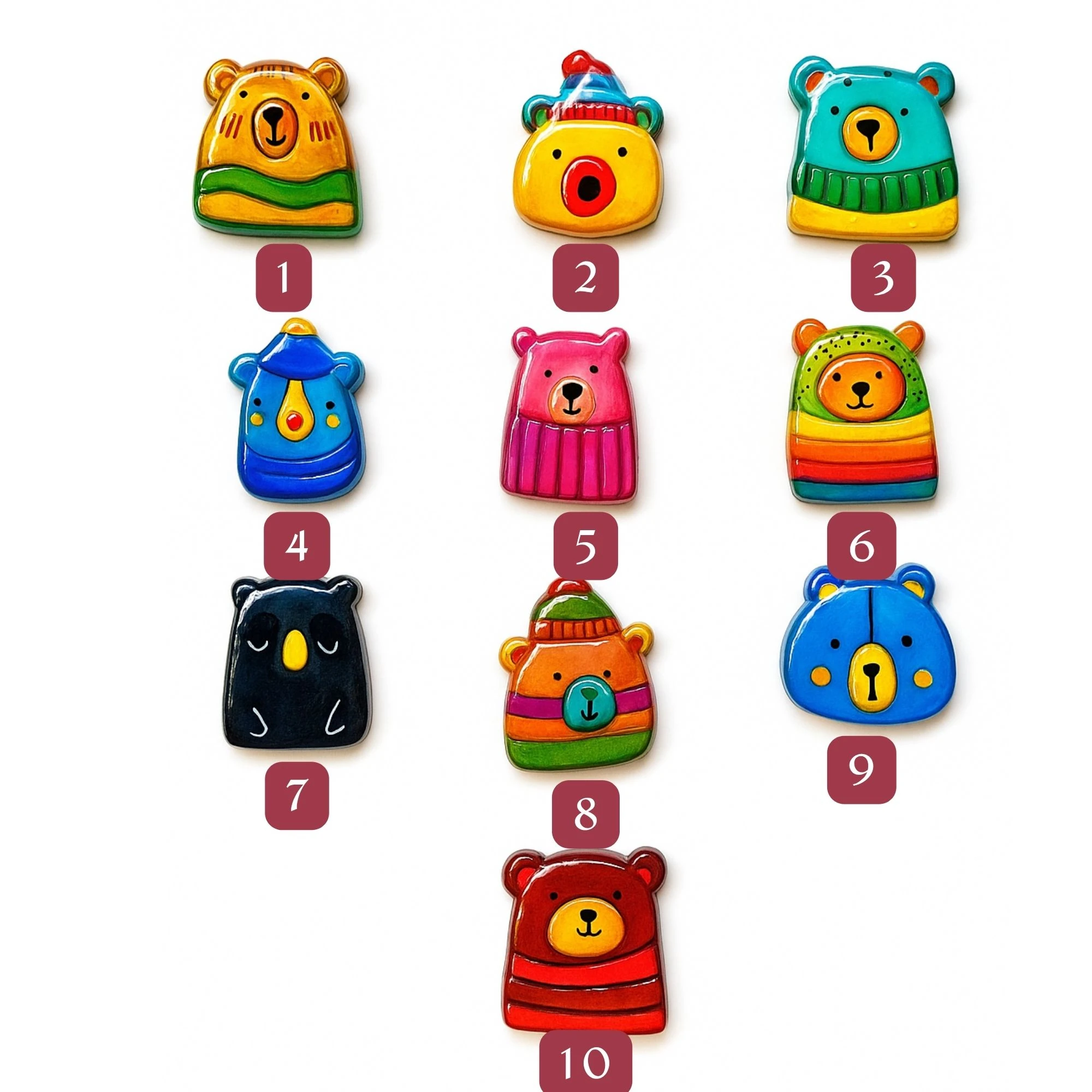 Kawaii Bear Figurines – 5 or 10 Stamp+Cutter | Brooch, Magnet, Desk Decor