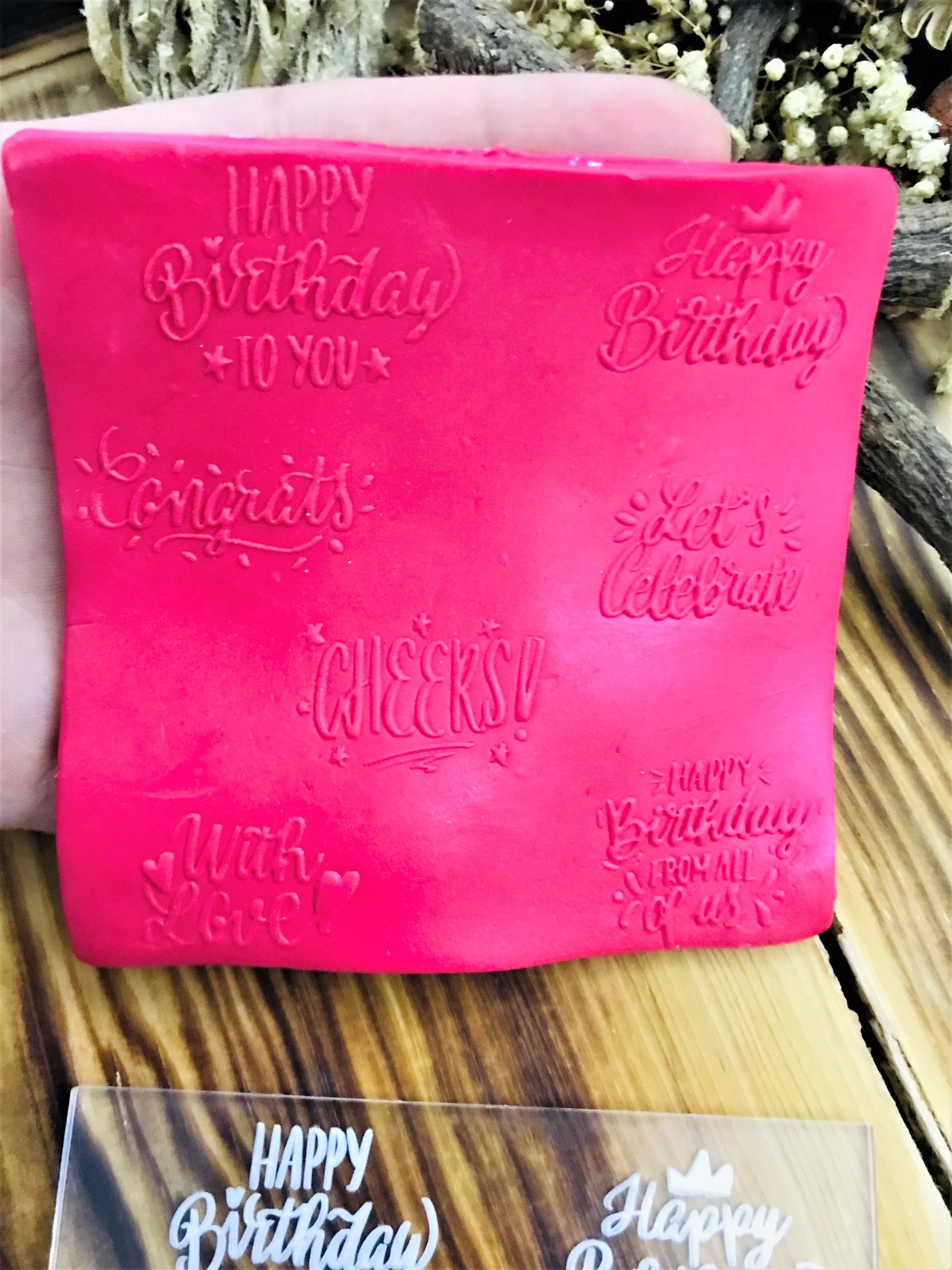 Happy Birthday Celebration Texture Mat , Polymer Clay Texture Sheet, Acrylic Ceramic Texture Tool, Polymer Clay Texture Supply