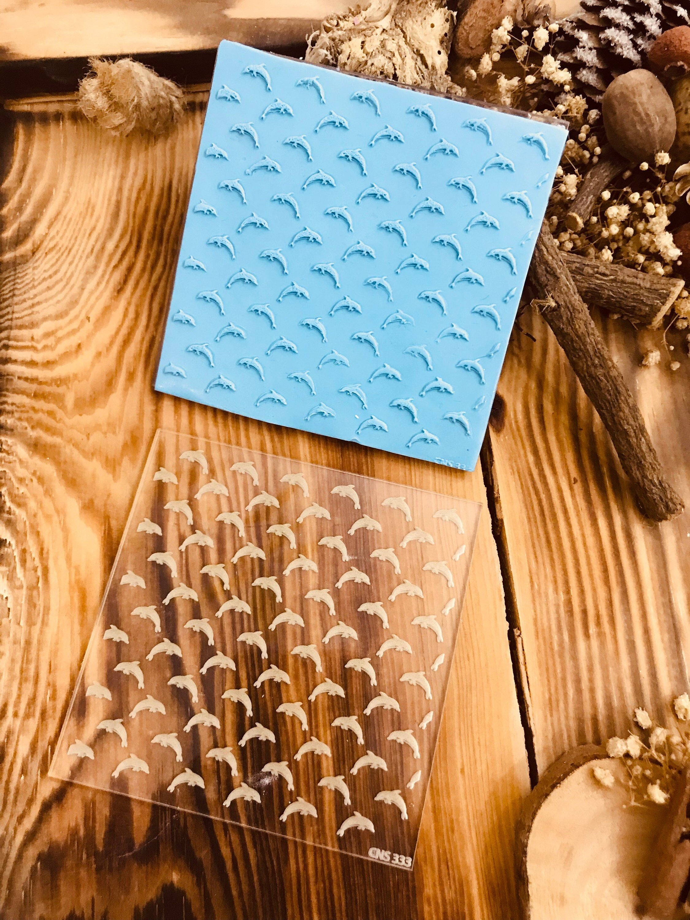 Dolphin Rubber or Acrylic Texture Mat – Polymer Clay Stamp, Embossing Tool, Acrylic Texture Sheet, Plaque, Tile for Fimo, Sculpey, Cernit