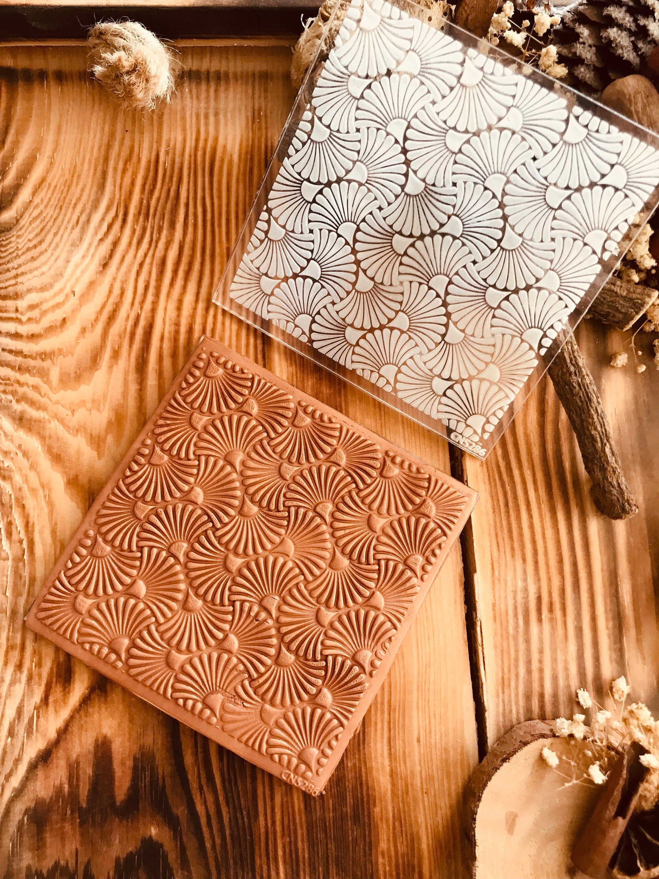 Art Deco Fan Rubber Texture Mat or Acrylic Stamp – Clay Stamp & Embosser | Polymer Clay, Fondant, Cookies | Fimo, Sculpey, Cernit