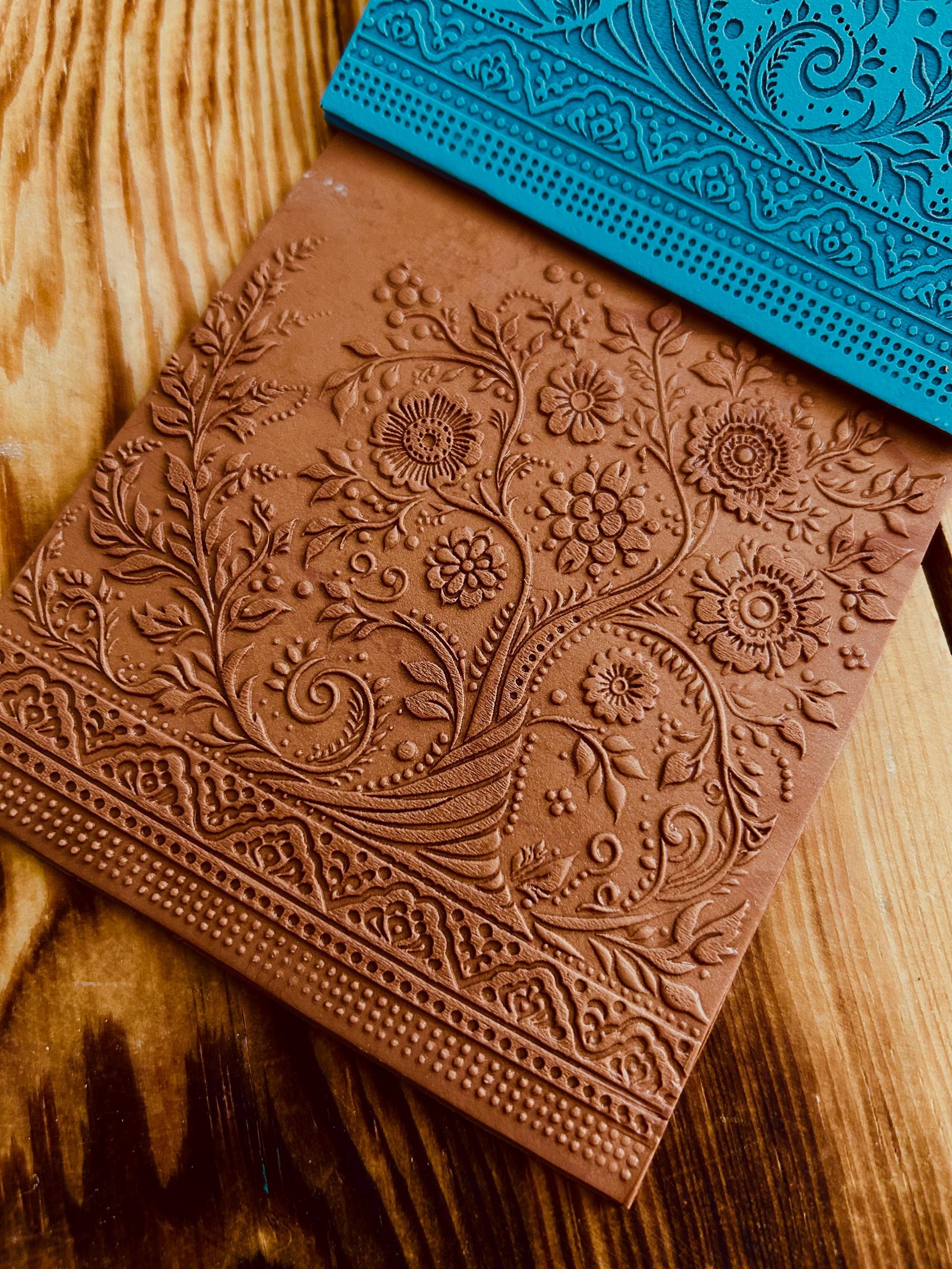 Flowers and Tree Acrylic Texture Mat – 10x10cm Polymer Clay Texture Sheet | Nature Pattern Plaque | Earring Making Tool | Fimo, Cernit, Sculpey Compatible