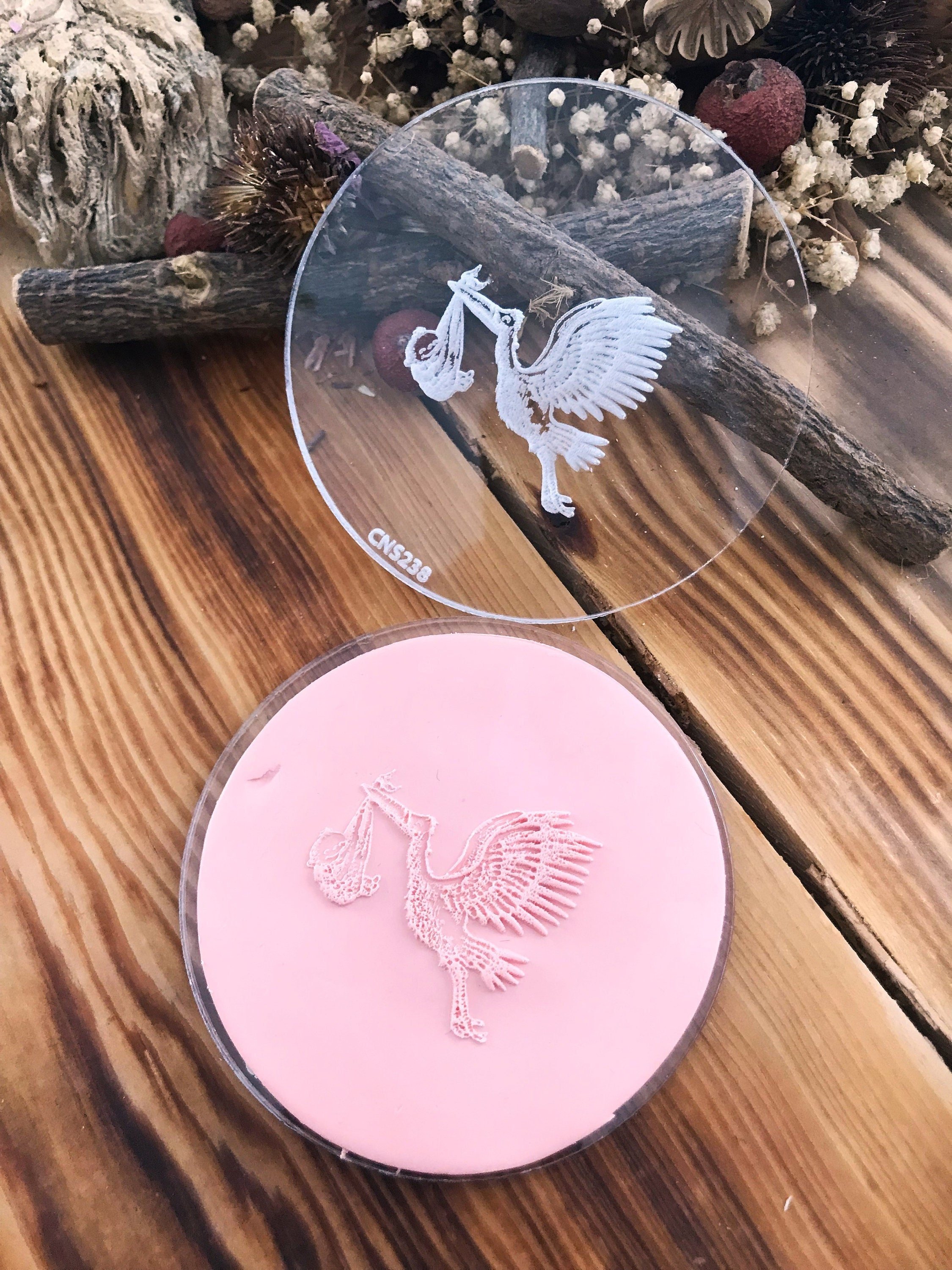 Stork carrying a baby Acrylic Texture Stamp for Polymer Clay, Embossing Stamp For Polymer Clay, Texture Sheet, Clay Stamp, Pottery Tools