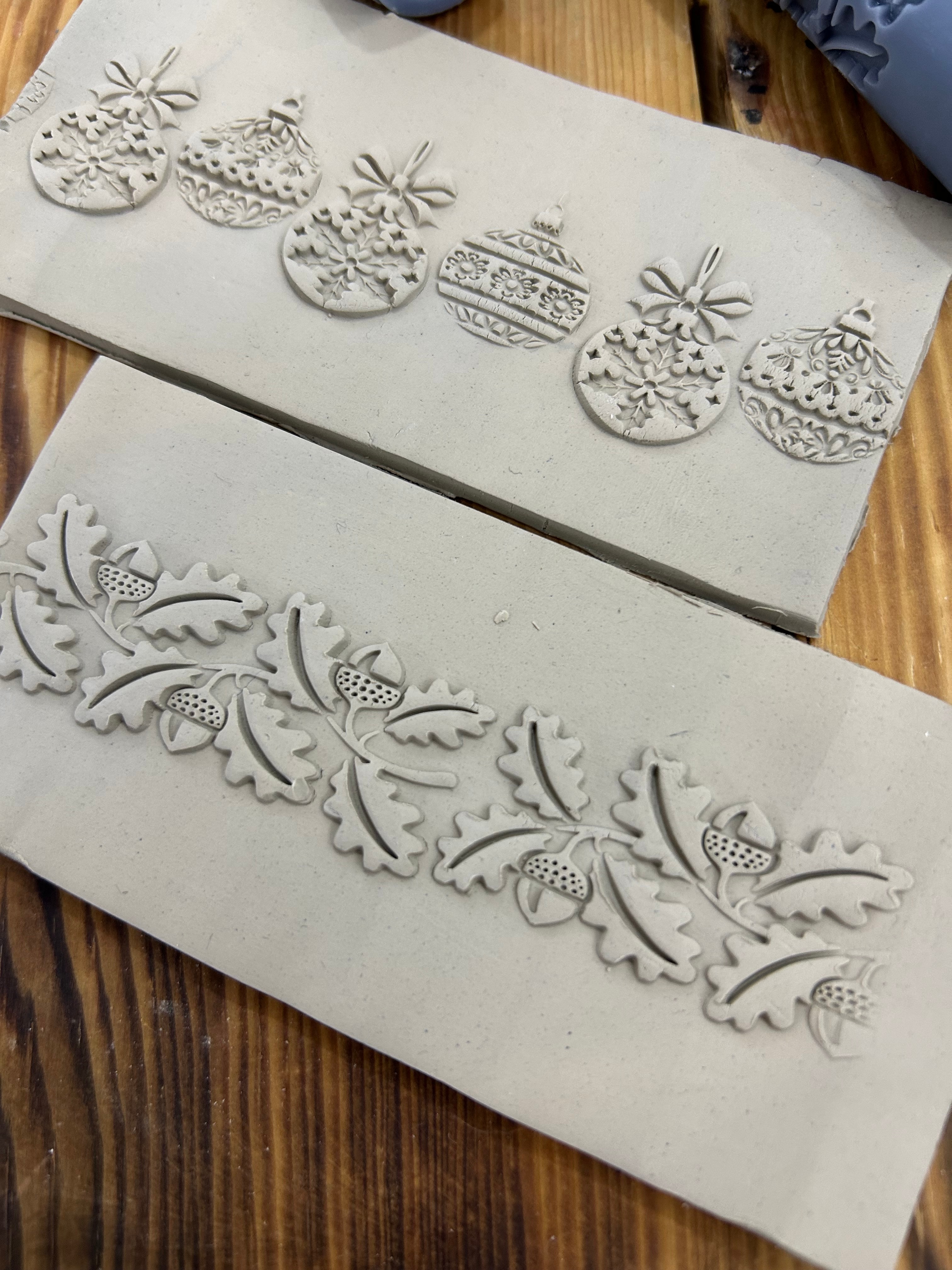 Set of 2 Christmas Rollers – Ornaments & Acorn Border | 7 cm (2.76”) Embossing Rollers for Polymer Clay, Air Dry Clay, Soap & Crafts