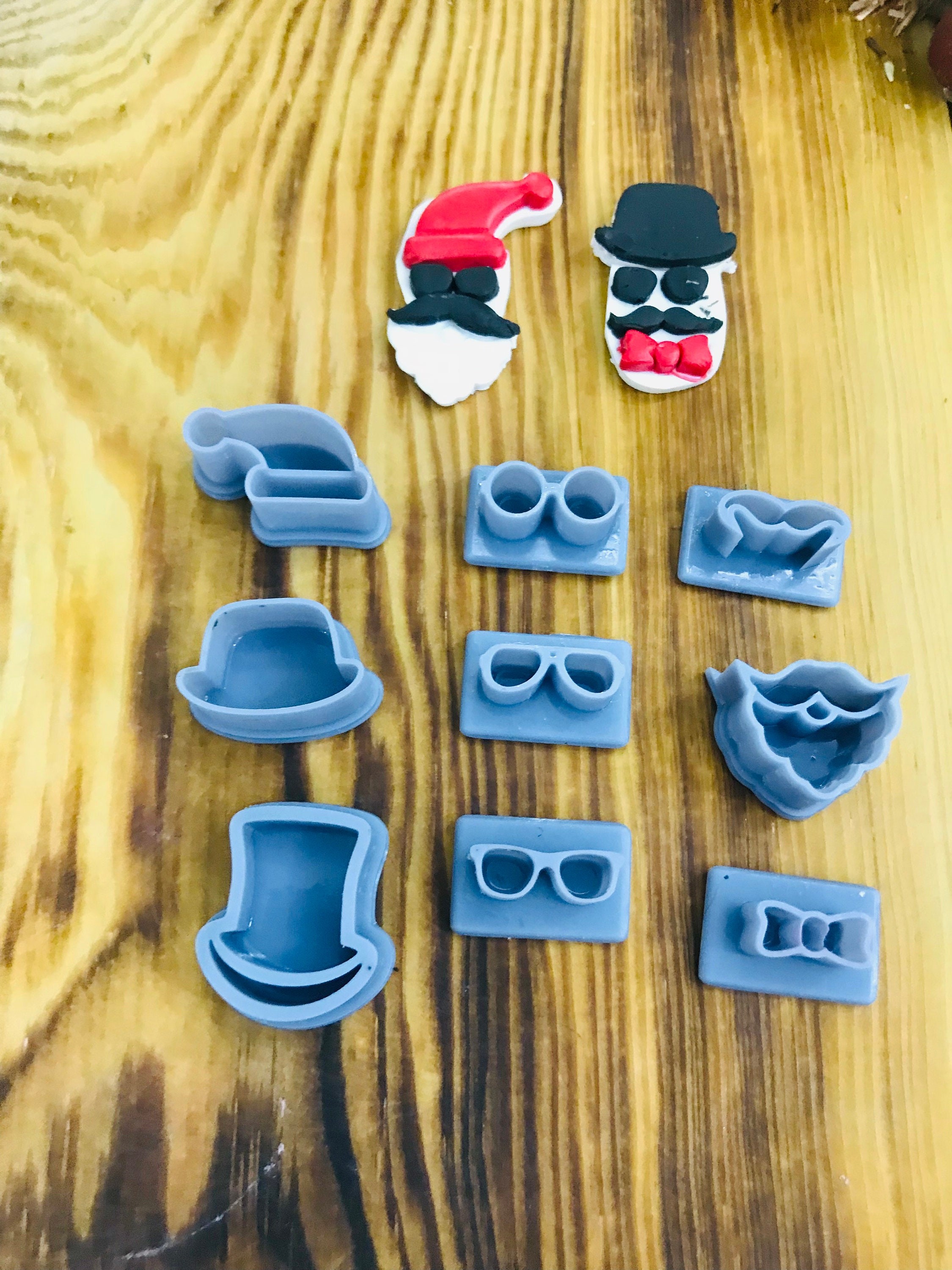 Set Of 9 Santa Claus  Polymer Clay and Cookie Cutter, Beards And Glasses Unique Model, Special Design, Winter Clay Cutters,
