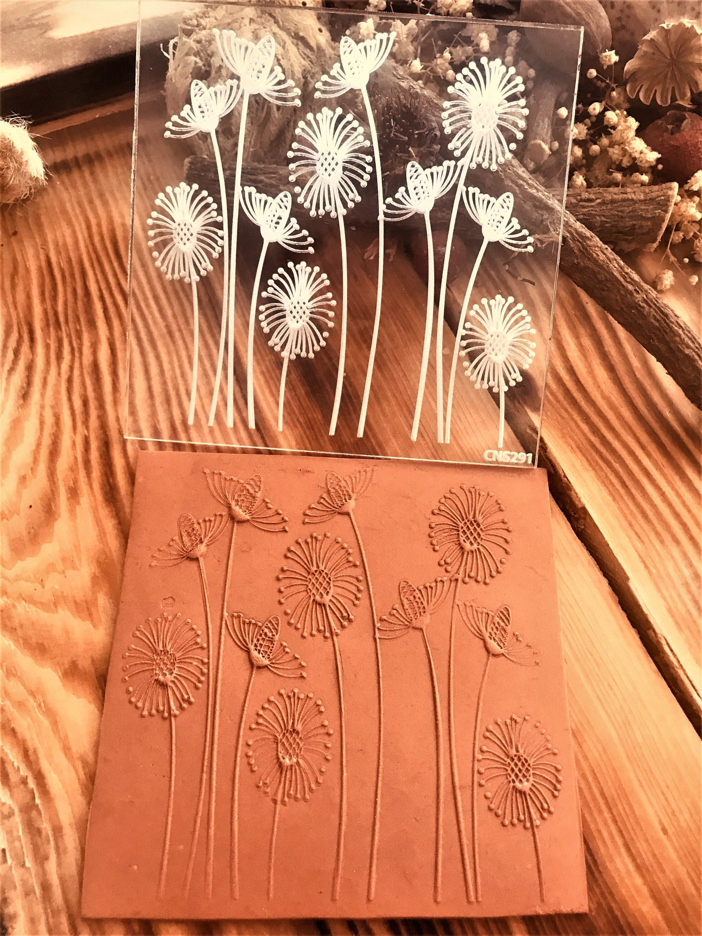 Dandelion Rubber or Acrylic Texture Mat – Polymer Clay Stamp, Embossing Tool, Acrylic Texture Sheet, Plaque, Tile for Fimo, Sculpey, Cernit