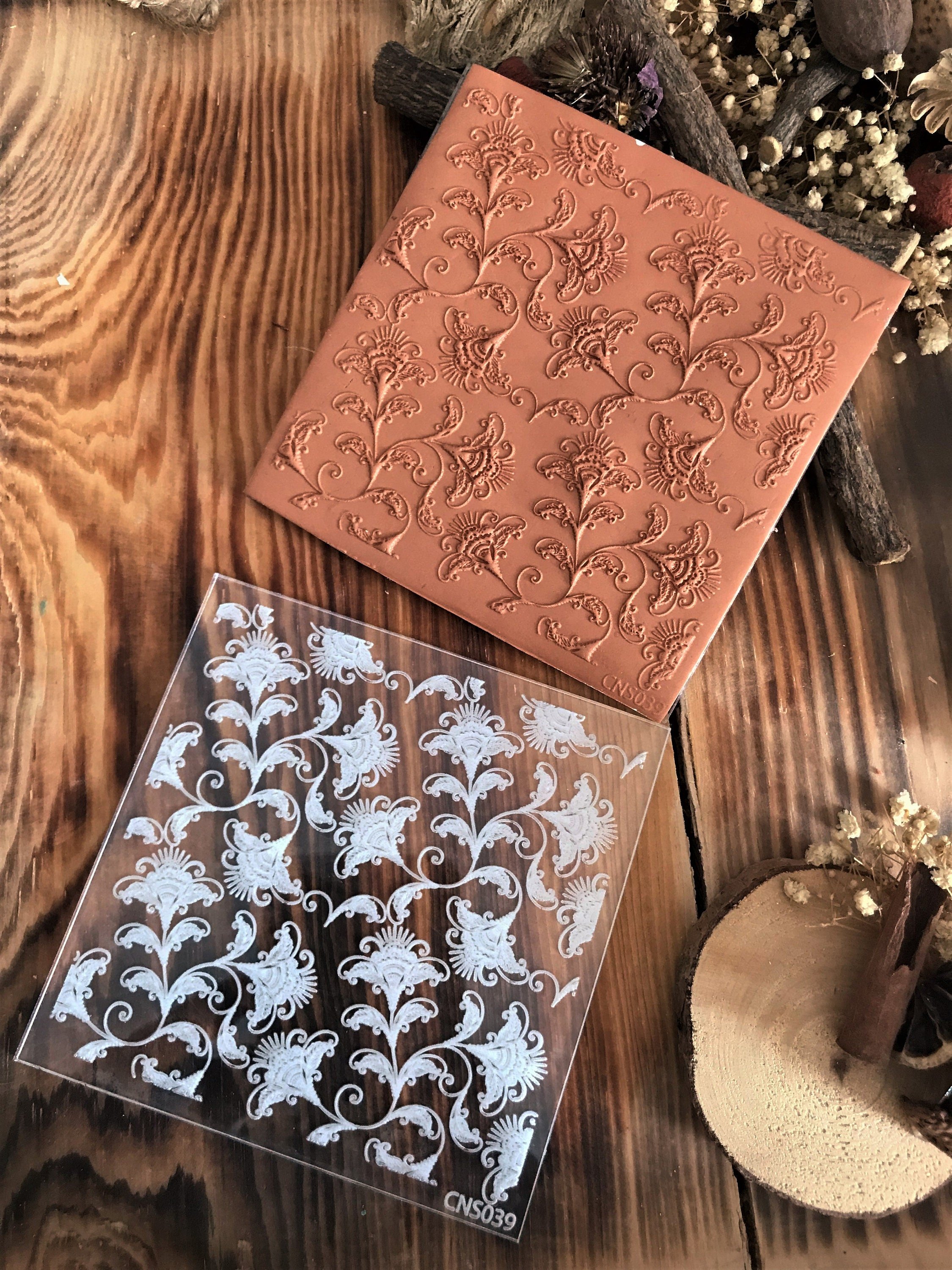 Branches And Florals2 Texture Mat - Rubber or Acrylic Texture Sheet for Polymer Clay, Ceramic, & Acrylic Impression Tool, Texture Plate for Crafting