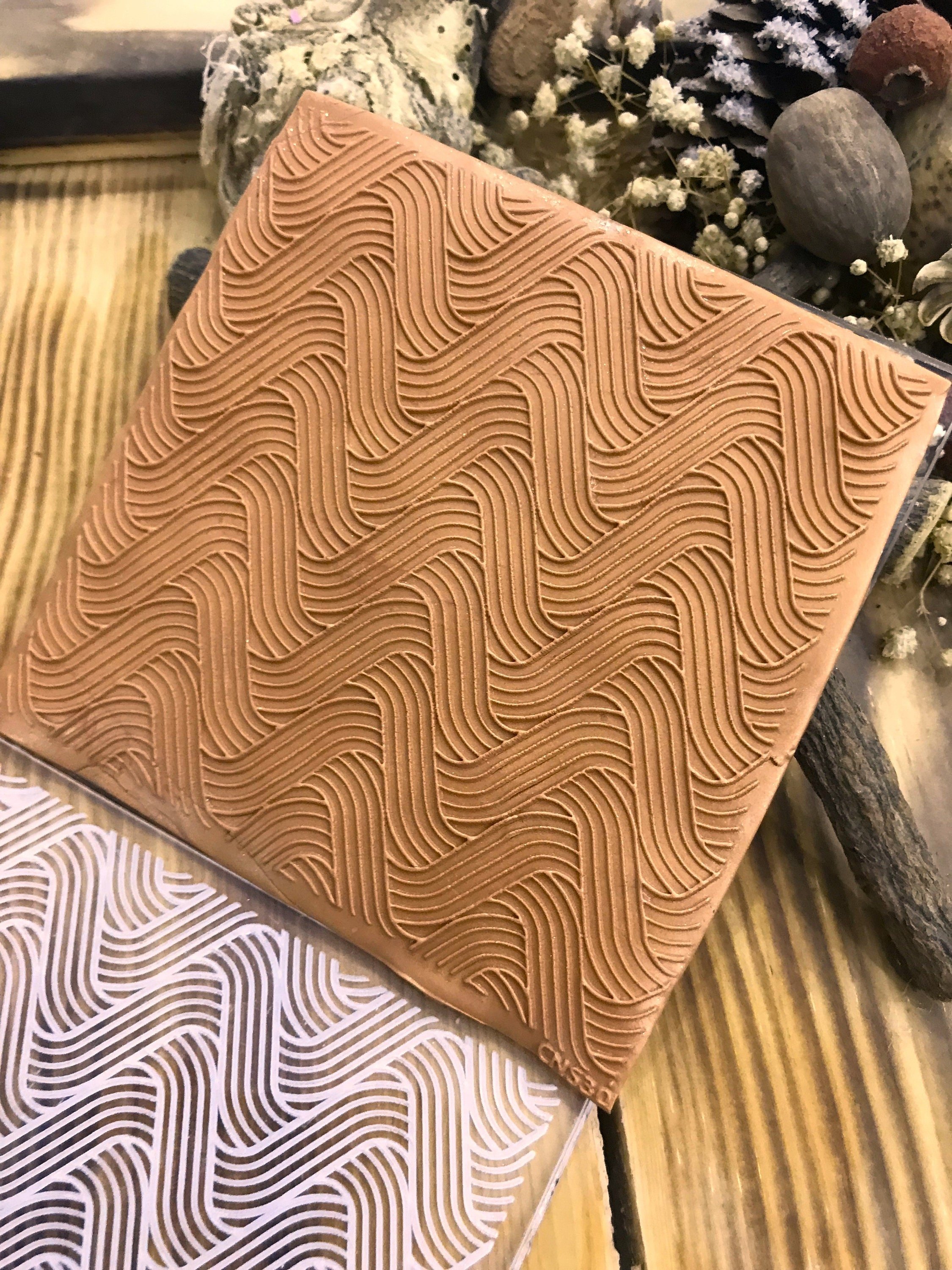 Wave Pattern Acrylic Texture Tile, 10*10cm size,Polymer Clay Embossing Stamp,  Texture Plaque,Texture Tile,Fimo, Sculpey, Cernit