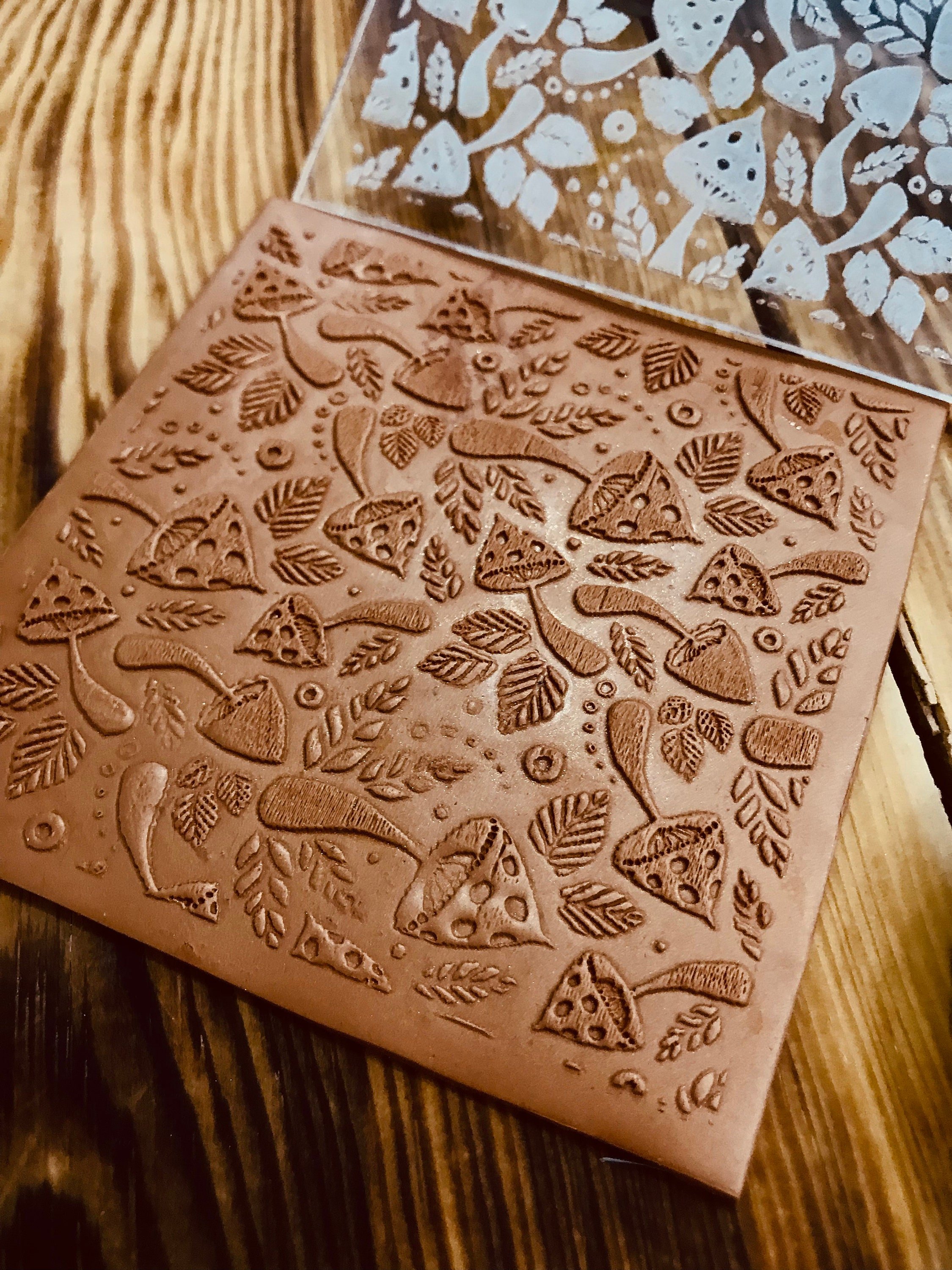 Mushroom Acrylic Embossing Stamp For Polymer Clay, Ceramic ,Fondant Stamp, Cookie Embosser, Cookie Stamp, Acrylic texture tool