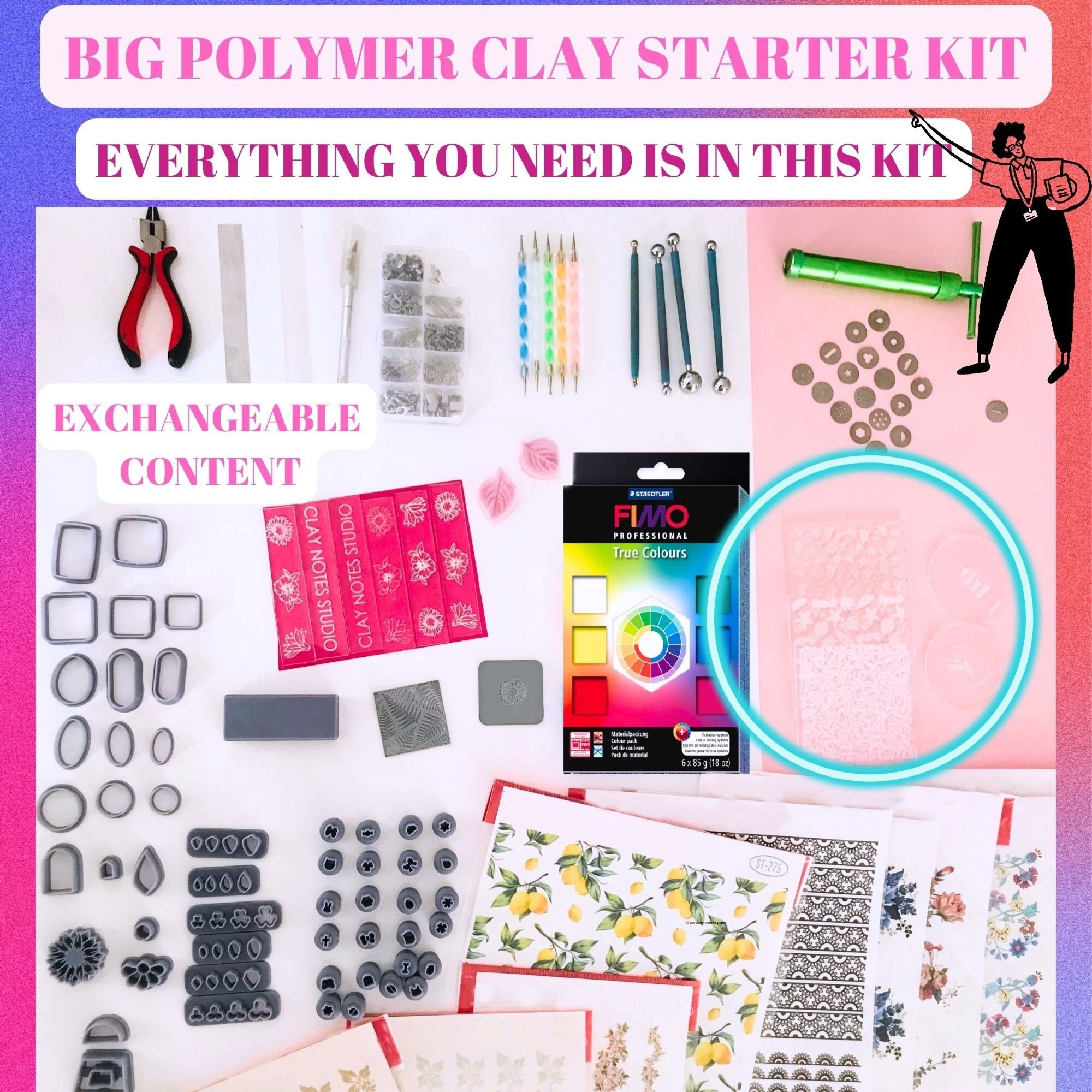 Polymer Clay Starter Kit For Beginners And Crafters ,900+ Pieces Professional Polymer Clay Starter Set, Earring Making Business kit DIY