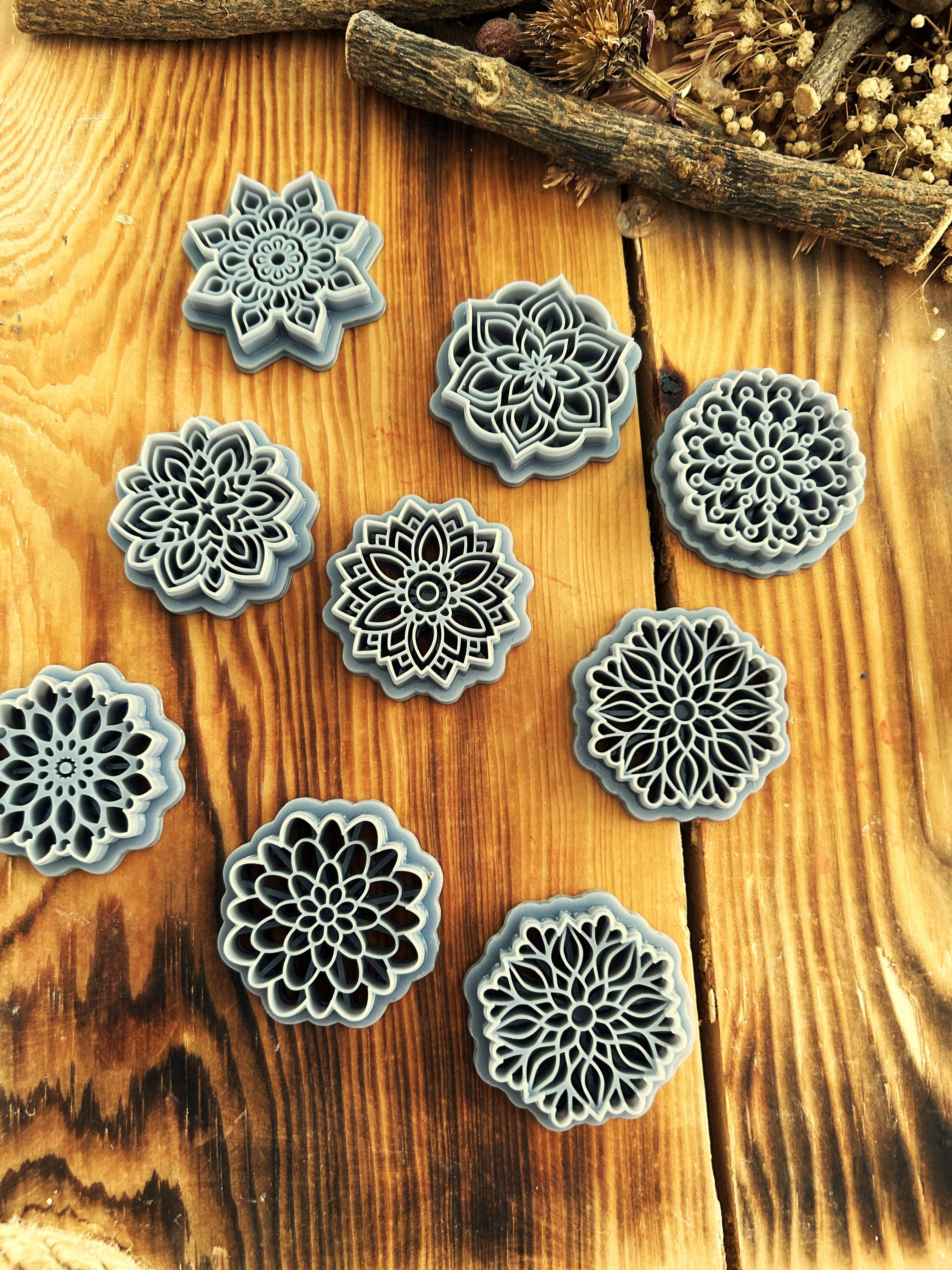 Mandala Clay Cutter Set – 9 Polymer Clay Cutters – Boho Mandala Pattern – 35mm to 50mm Sizes – 3D Printed Tools for Earrings & DIY Crafts