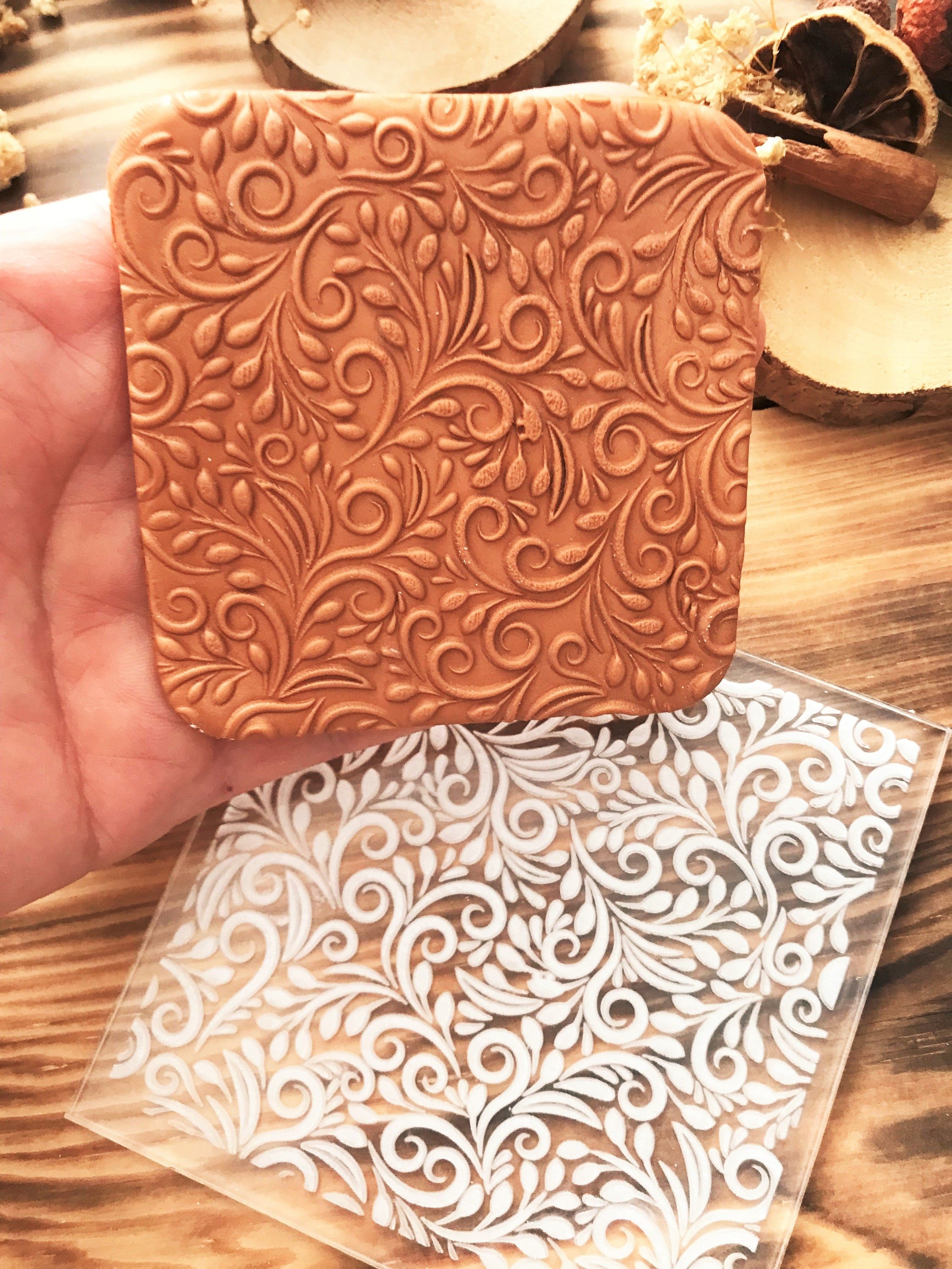 Vintage Unique Acrylic Embossing Stamp For Polymer Clay, Ceramic ,Fondant Stamp, Cookie Embosser, Cookie Stamp, Acrylic tool, For Metal Clay