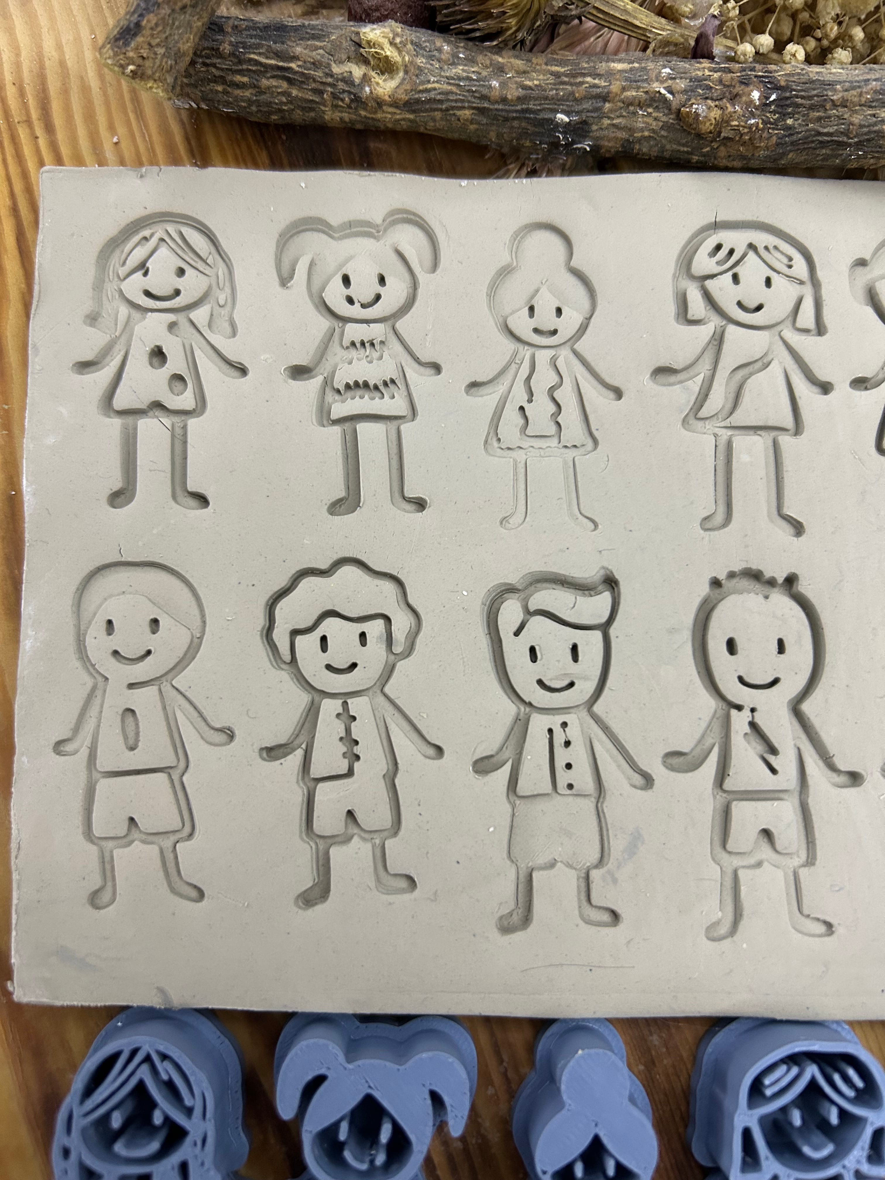 12 Doodle Friends Stamp Set – 12 Cute Boy & Girl Stamps for Polymer Clay, Air Dry Clay, Soap, Wax And Cookie Dough