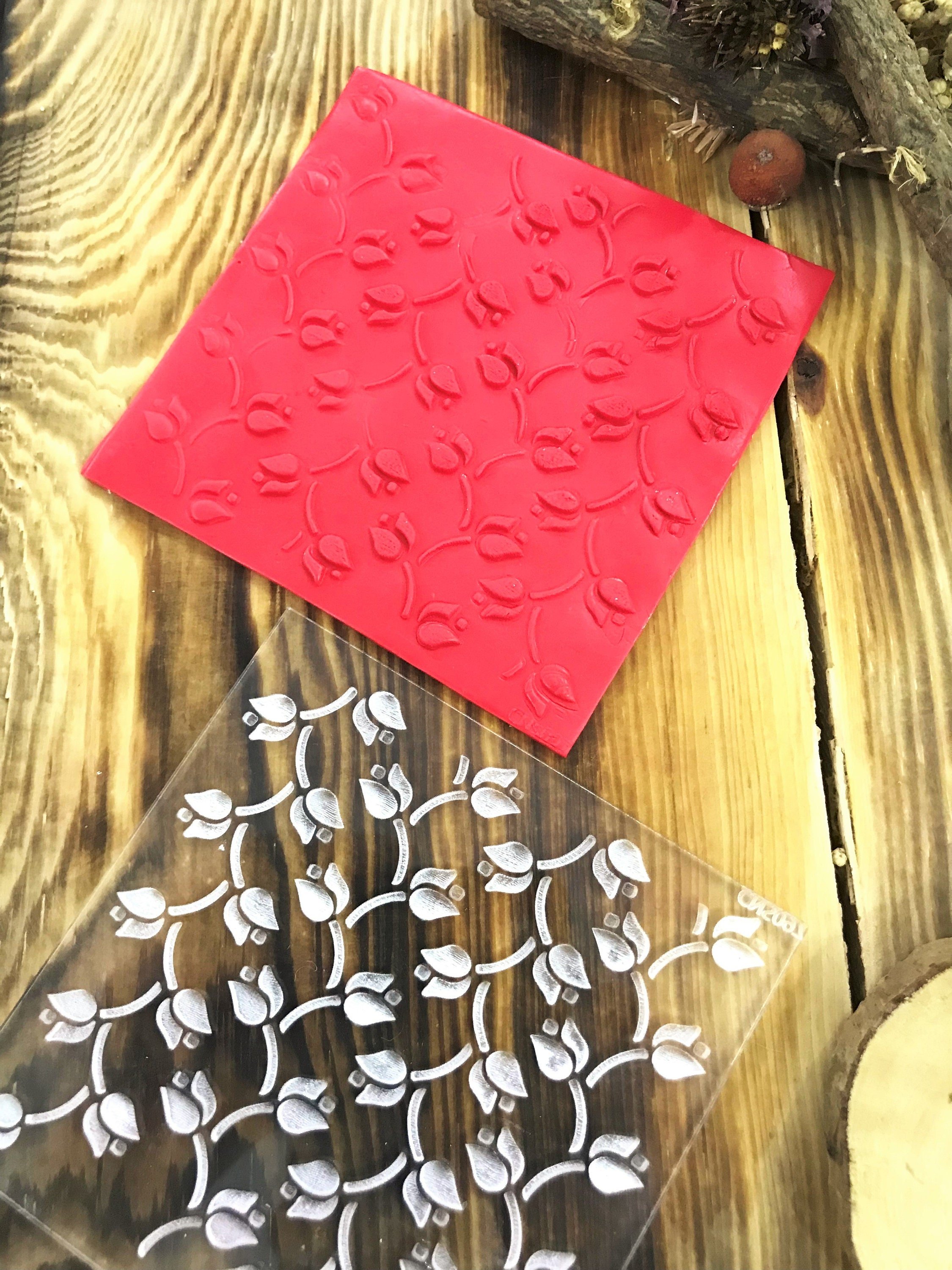 Tulip Pattern Texture Mat, Floral Polymer Clay  Stamp, Debossing Acrylic tool, Texture Sheet, Star pattern, Ceramic Supplies, Texture Plate