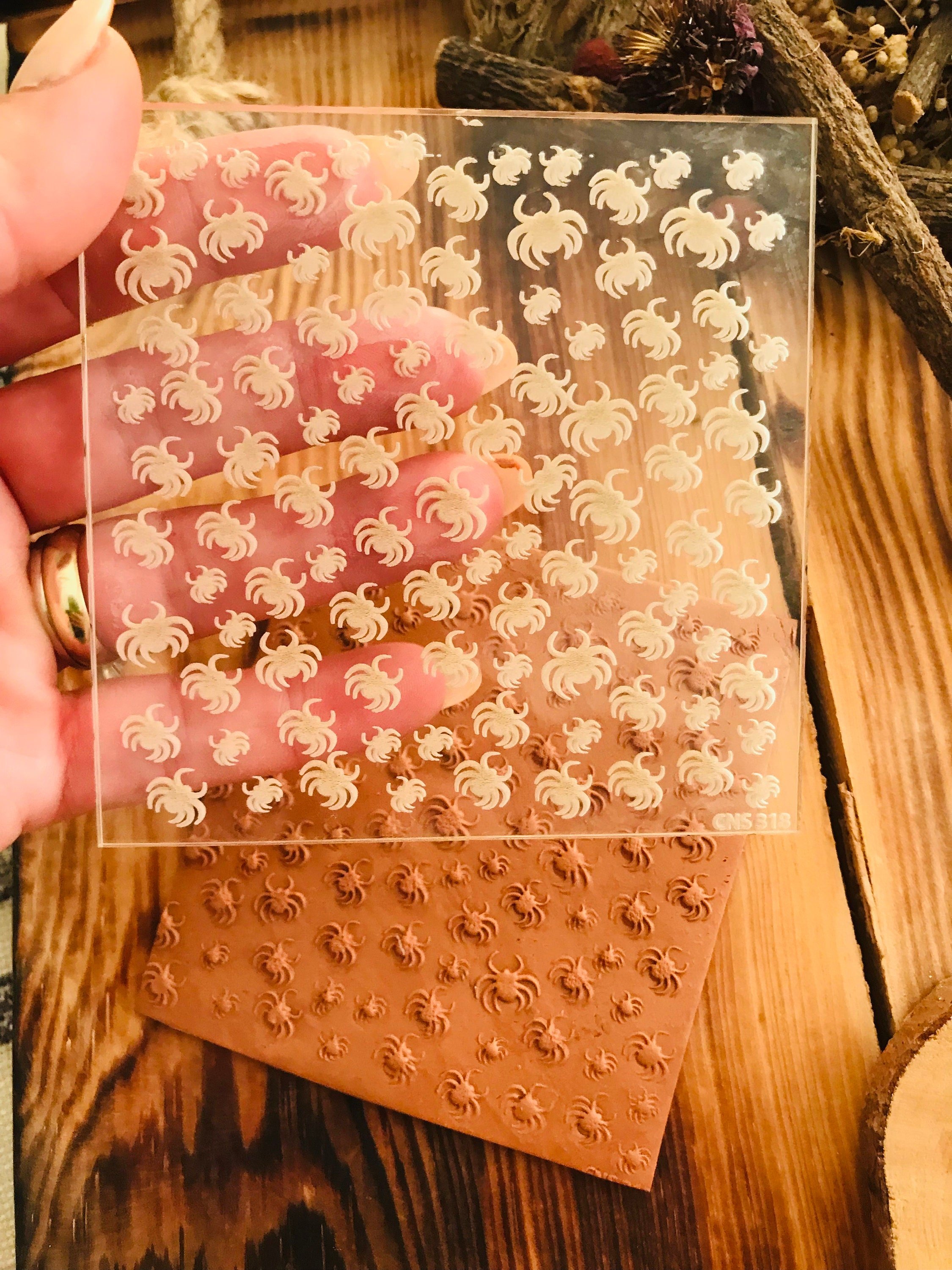Spider Acrylic Embossing Stamp For Polymer Clay, Ceramic ,Fondant Stamp, Cookie Embosser, Cookie Stamp, Acrylic texture tool