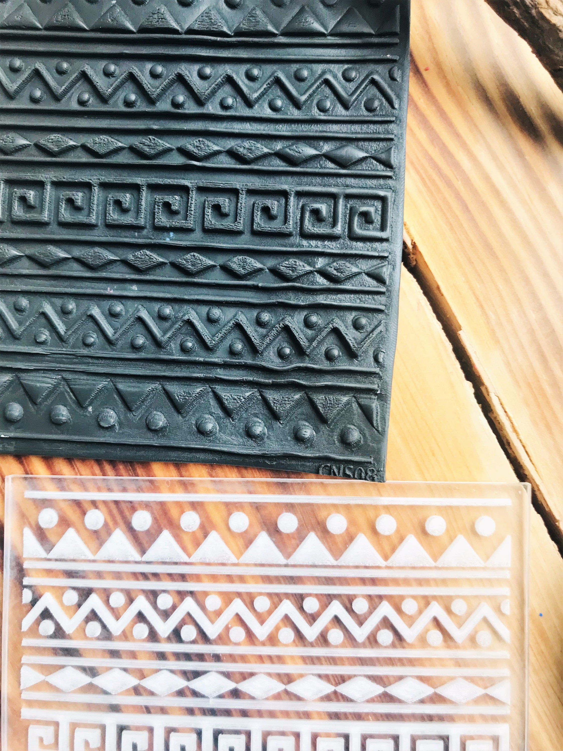 Ethnic2 Texture Mold – Traditional Pattern for Polymer Clay, Air Dry Clay And Metal Clay | 10x10 cm Rubber And Acrylic Stamp