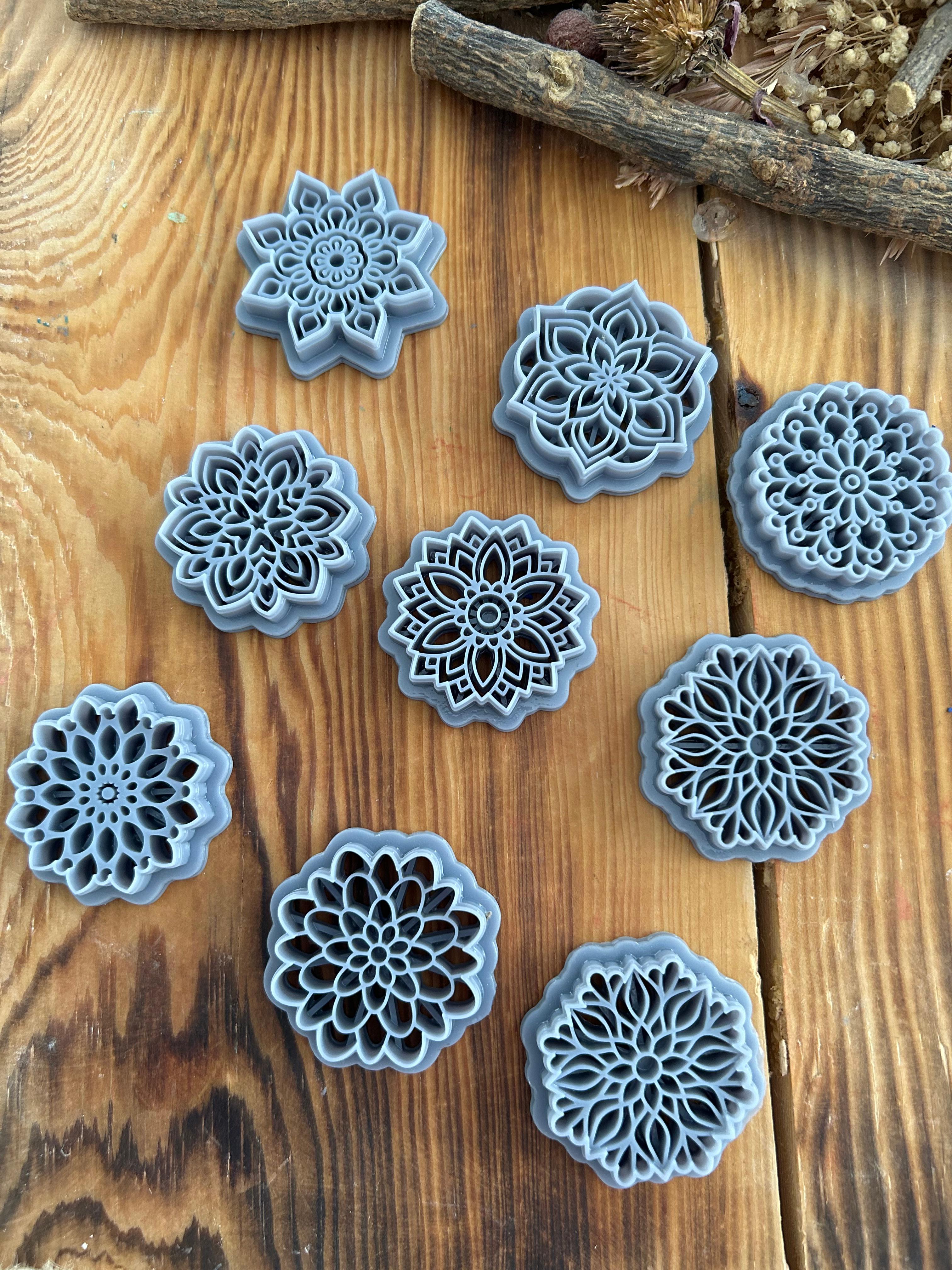 Mandala Clay Cutter Set – 9 Polymer Clay Cutters – Boho Mandala Pattern – 35mm to 50mm Sizes – 3D Printed Tools for Earrings & DIY Crafts